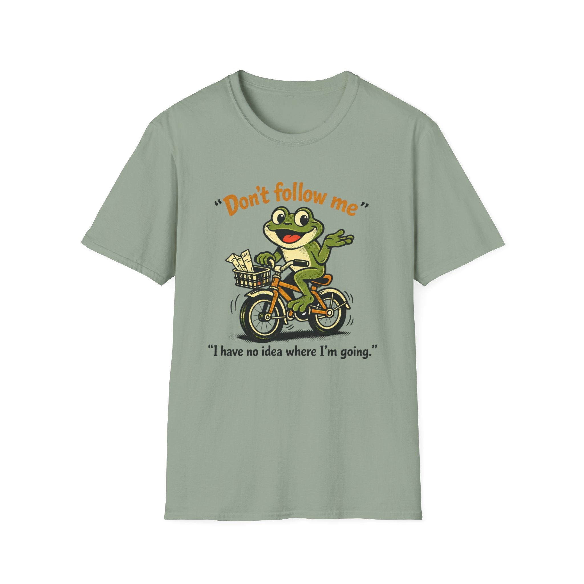 Frog on Bike T-Shirt — “Don't follow me, I have no idea where I'm going” Graphic Tee