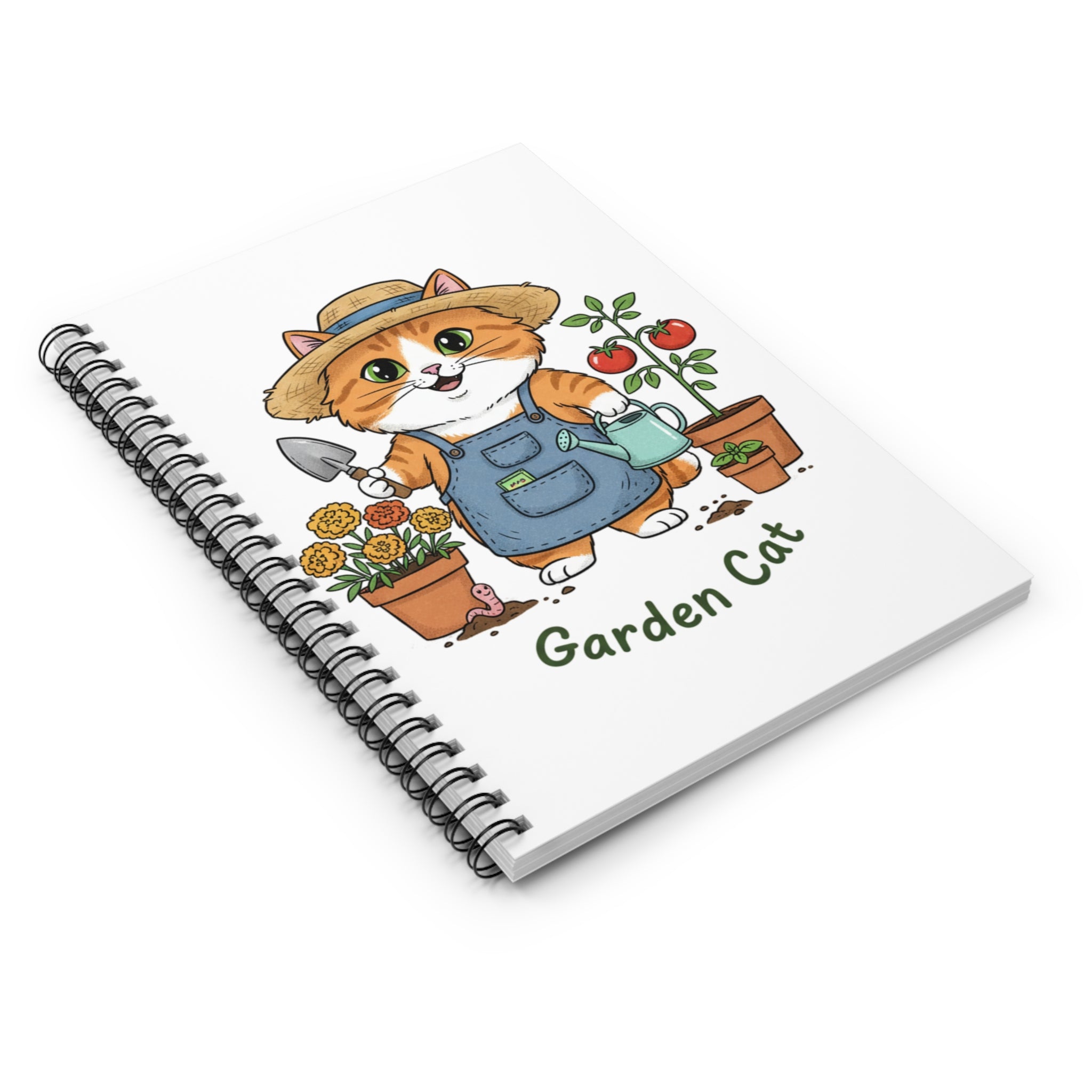 Garden Cat Spiral Notebook — Cute Gardener Cat Journal, Ruled Lined Notebook