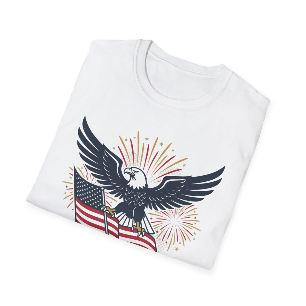 Patriotic Eagle T-Shirt — American Flag & Fireworks Graphic