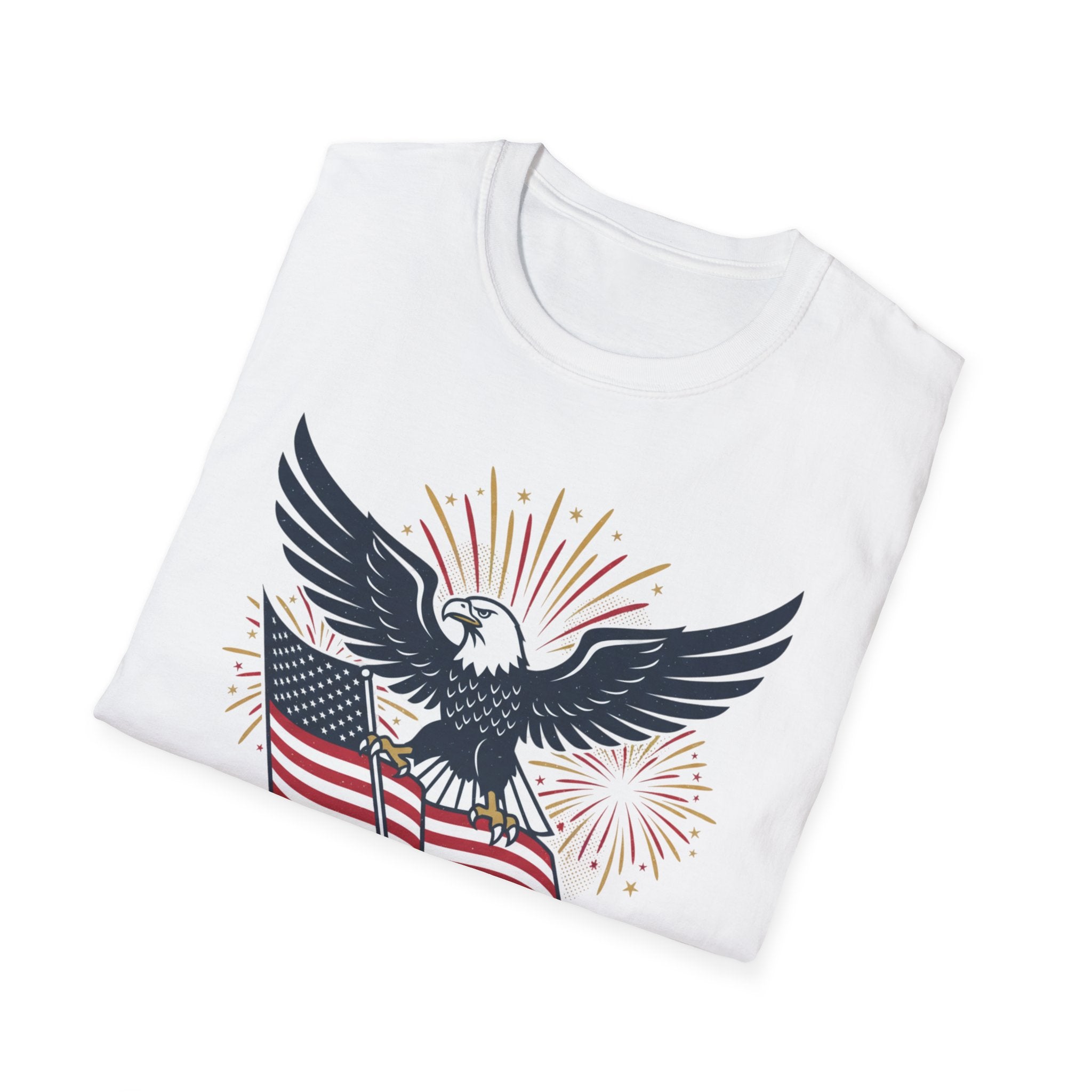 Patriotic Eagle T-Shirt — American Flag & Fireworks Graphic
