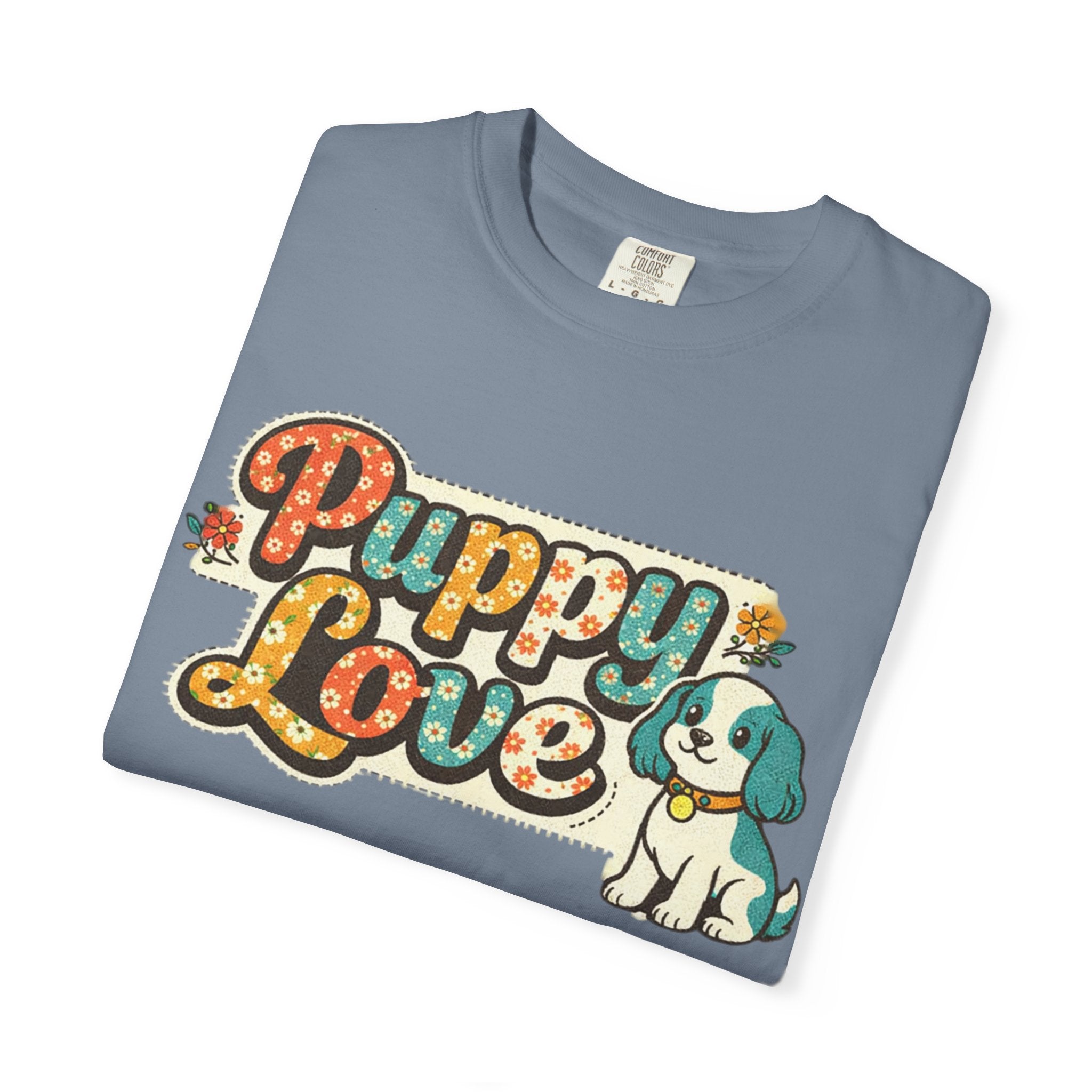 Faux Puppy Love T-Shirt — Retro Faux  Floral Dog Graphic Tee