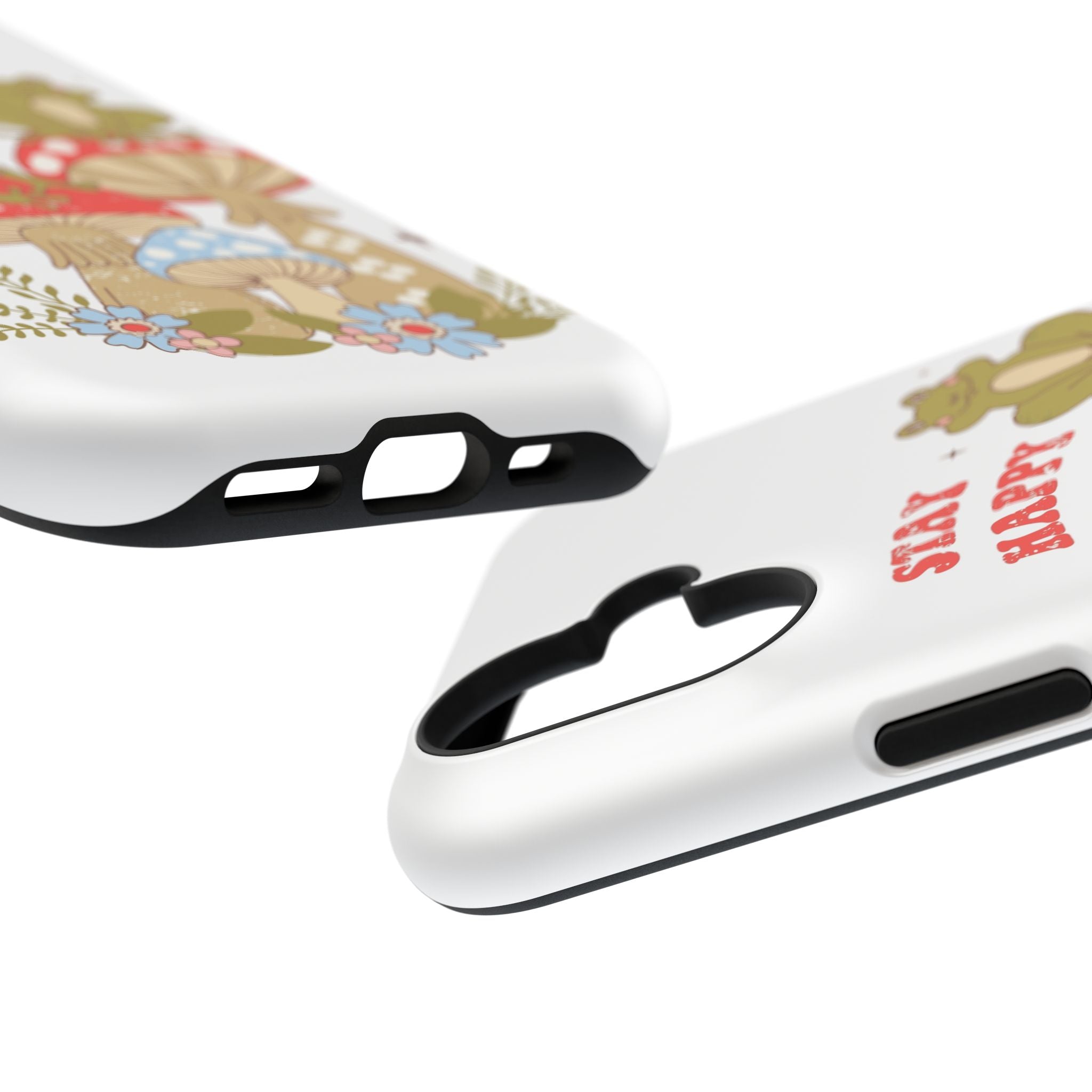 iPhone 17 Phone Case 'Stay Happy' Frogs on Mushrooms Impact-Resistant Case