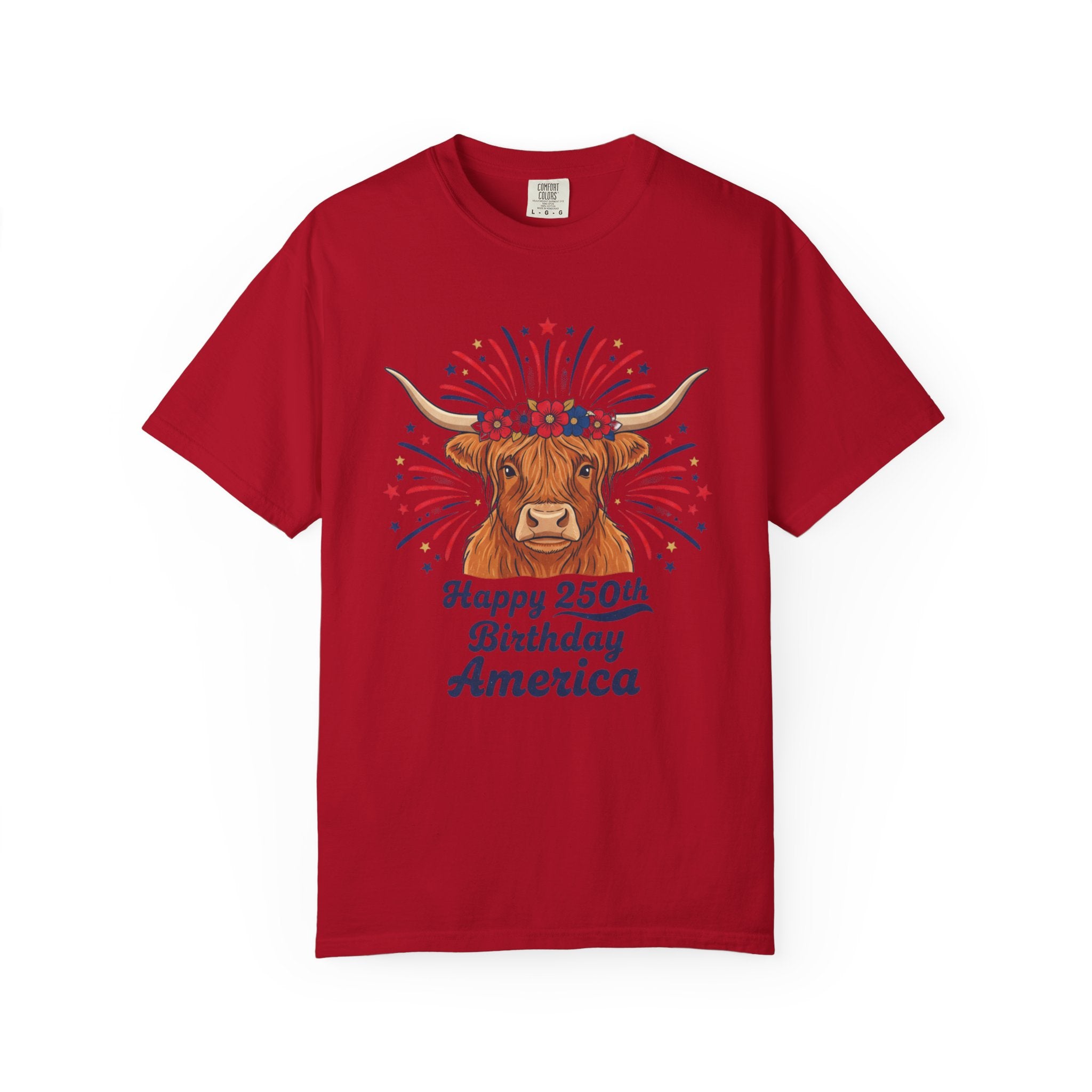 250th Birthday America T-Shirt — Patriotic Longhorn Cow Graphic Tee