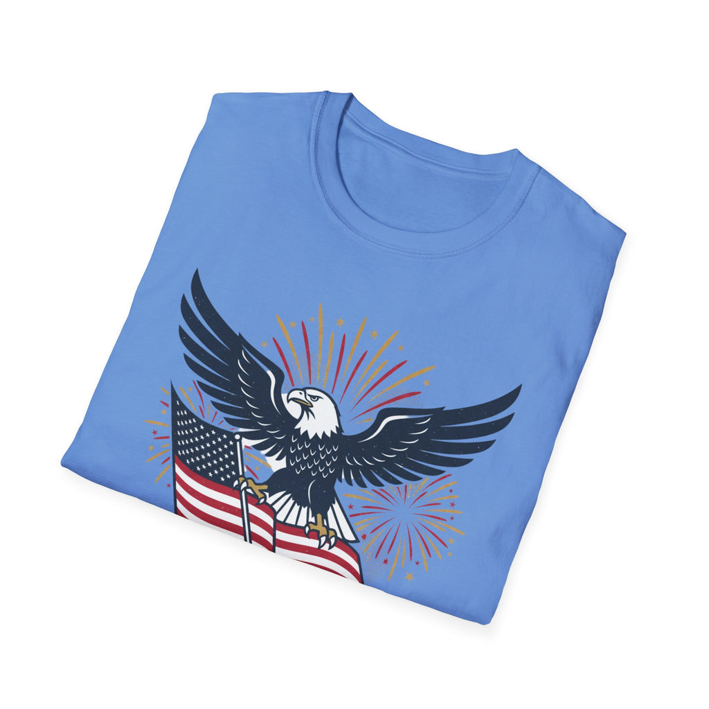 Patriotic Eagle T-Shirt — American Flag & Fireworks Graphic