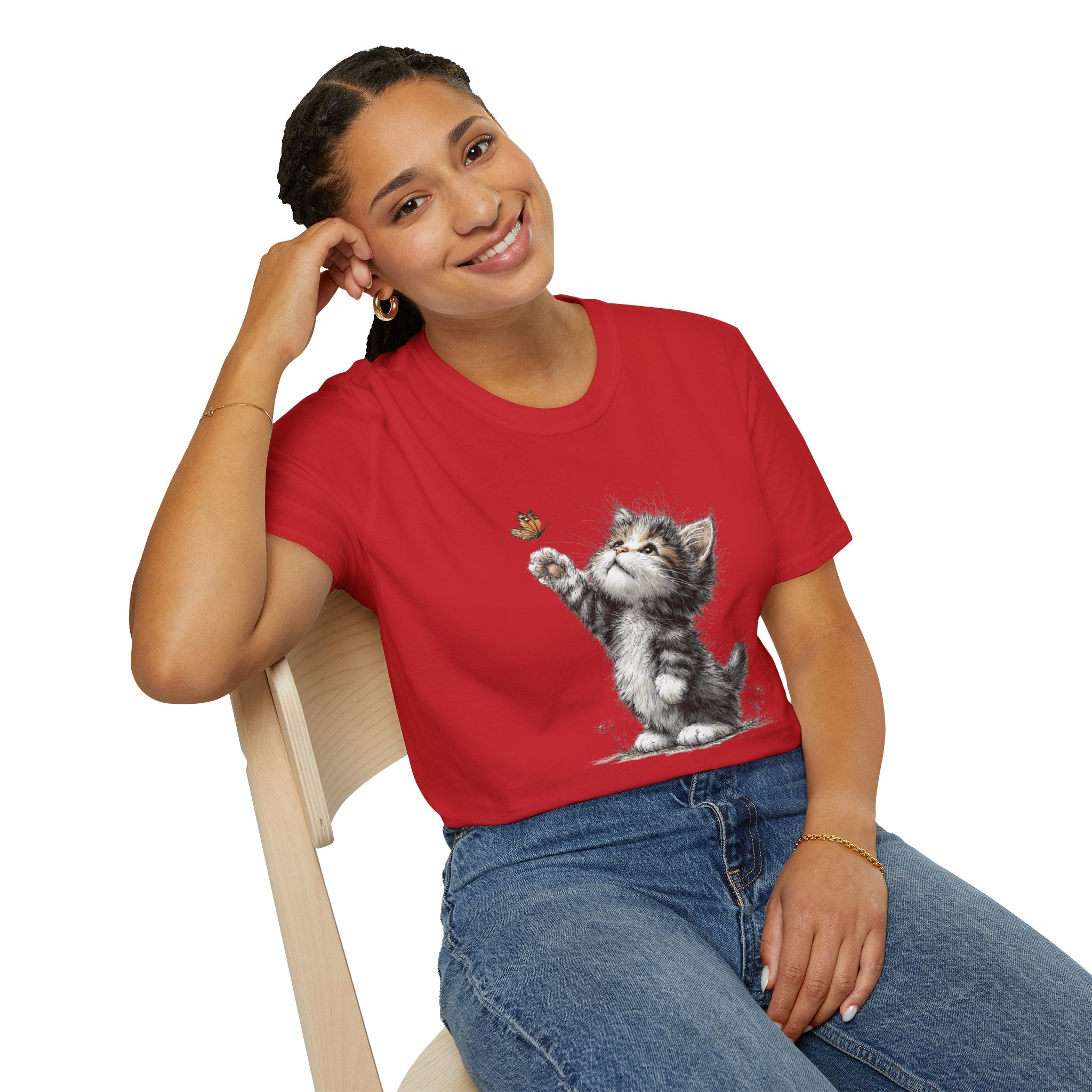 Cute Kitten & Butterfly T-Shirt — Adorable Cat Graphic Tee for Cat Lovers