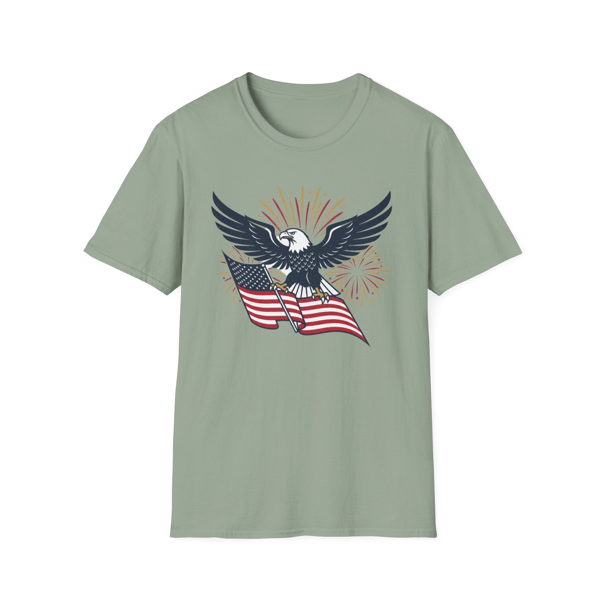 Patriotic Eagle T-Shirt — American Flag & Fireworks Graphic