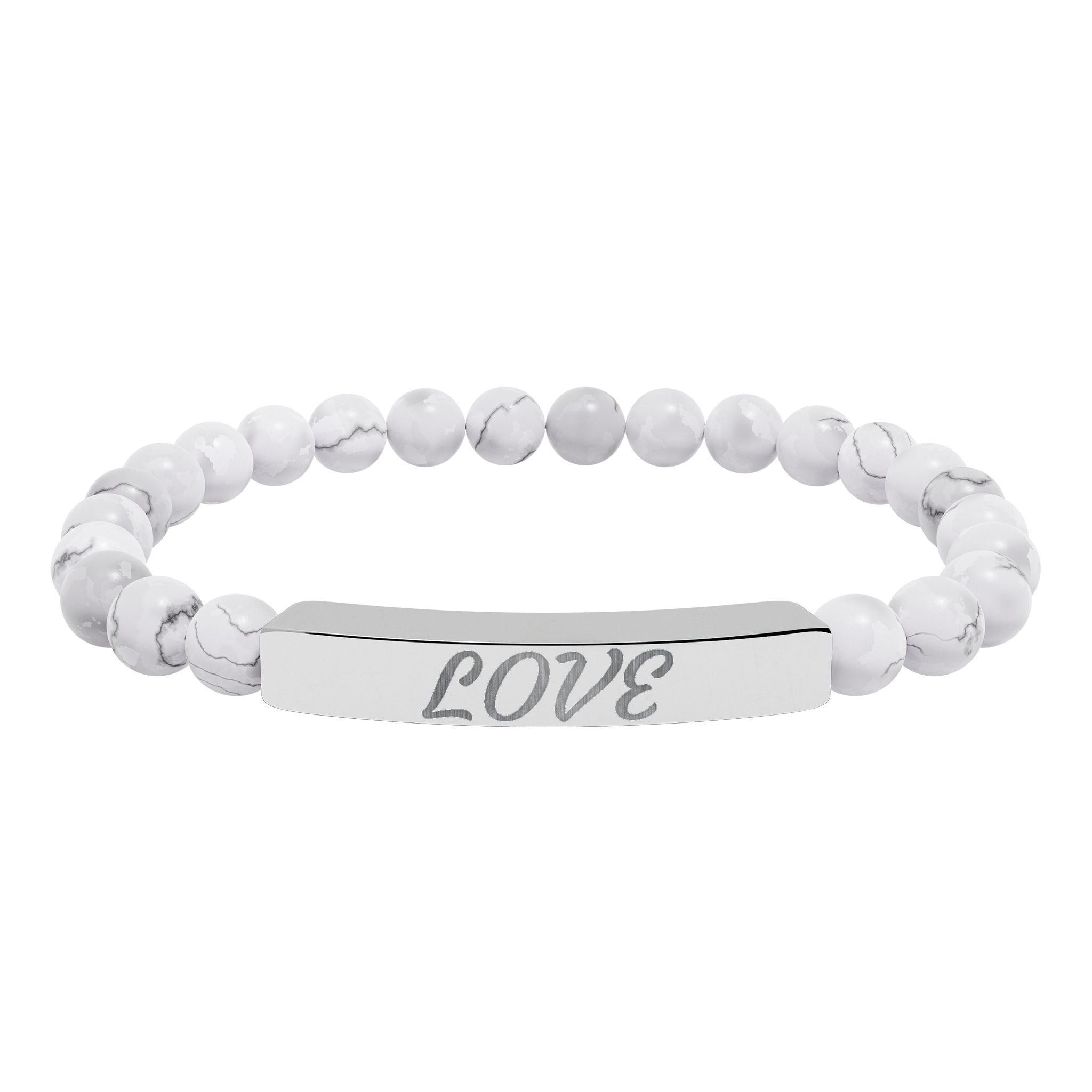 Engraved 'LOVE' Natural Stone Stretch Bar Bracelet
