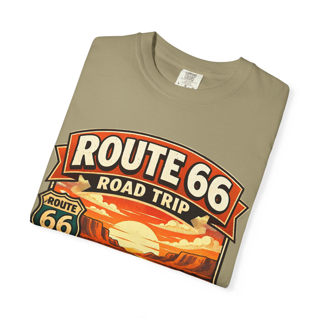 Route 66 Road Trip T-Shirt — Vintage Sunset Classic Car Tee