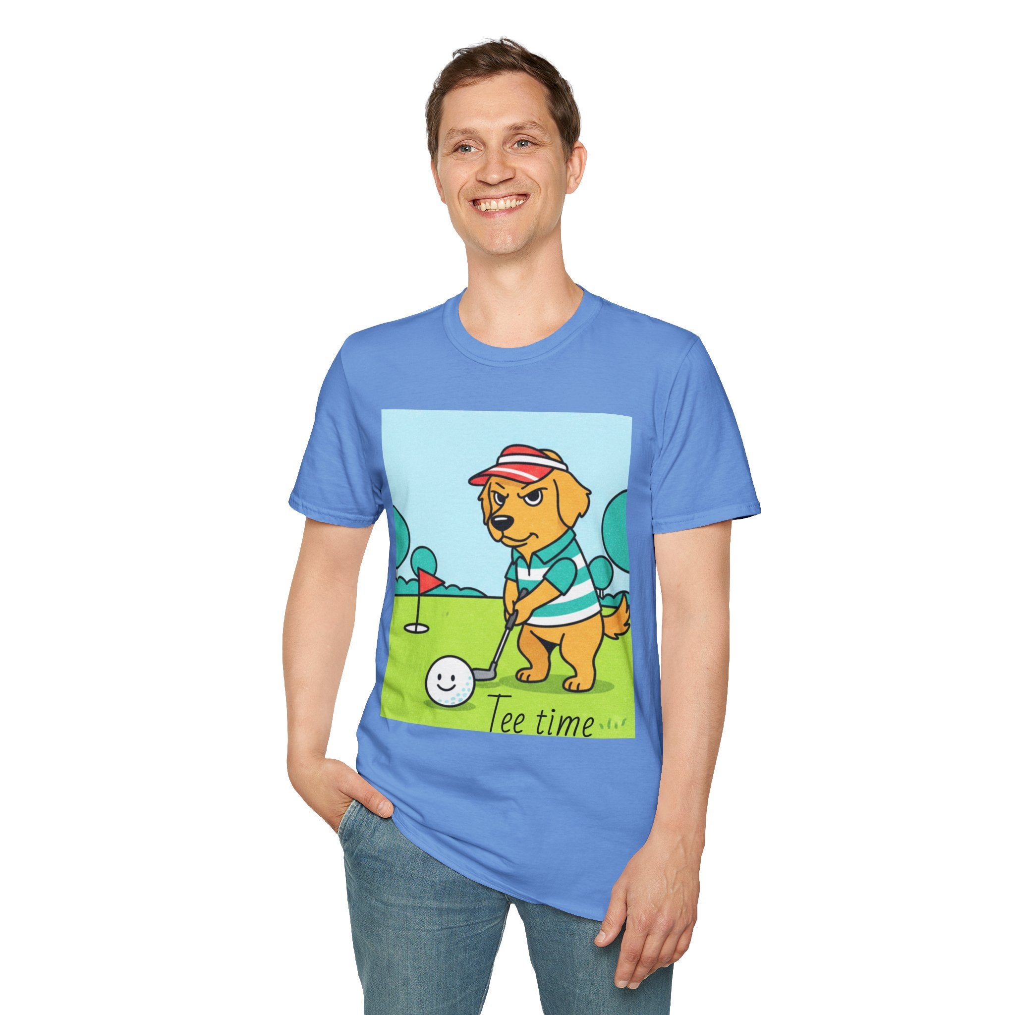 Golf Dog T-Shirt — Cute Golden Retriever Playing Golf ("Pine Time")