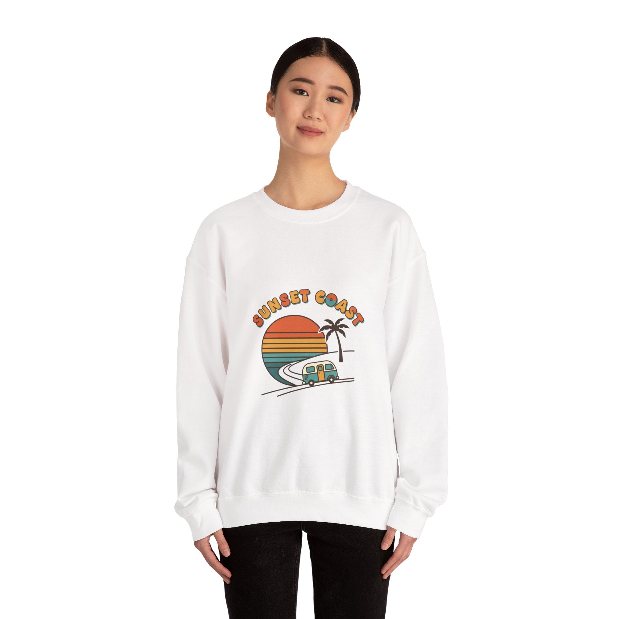 Sunset Coast Camper Crewneck Sweatshirt | 70s Sunset, Retro Surf Graphic