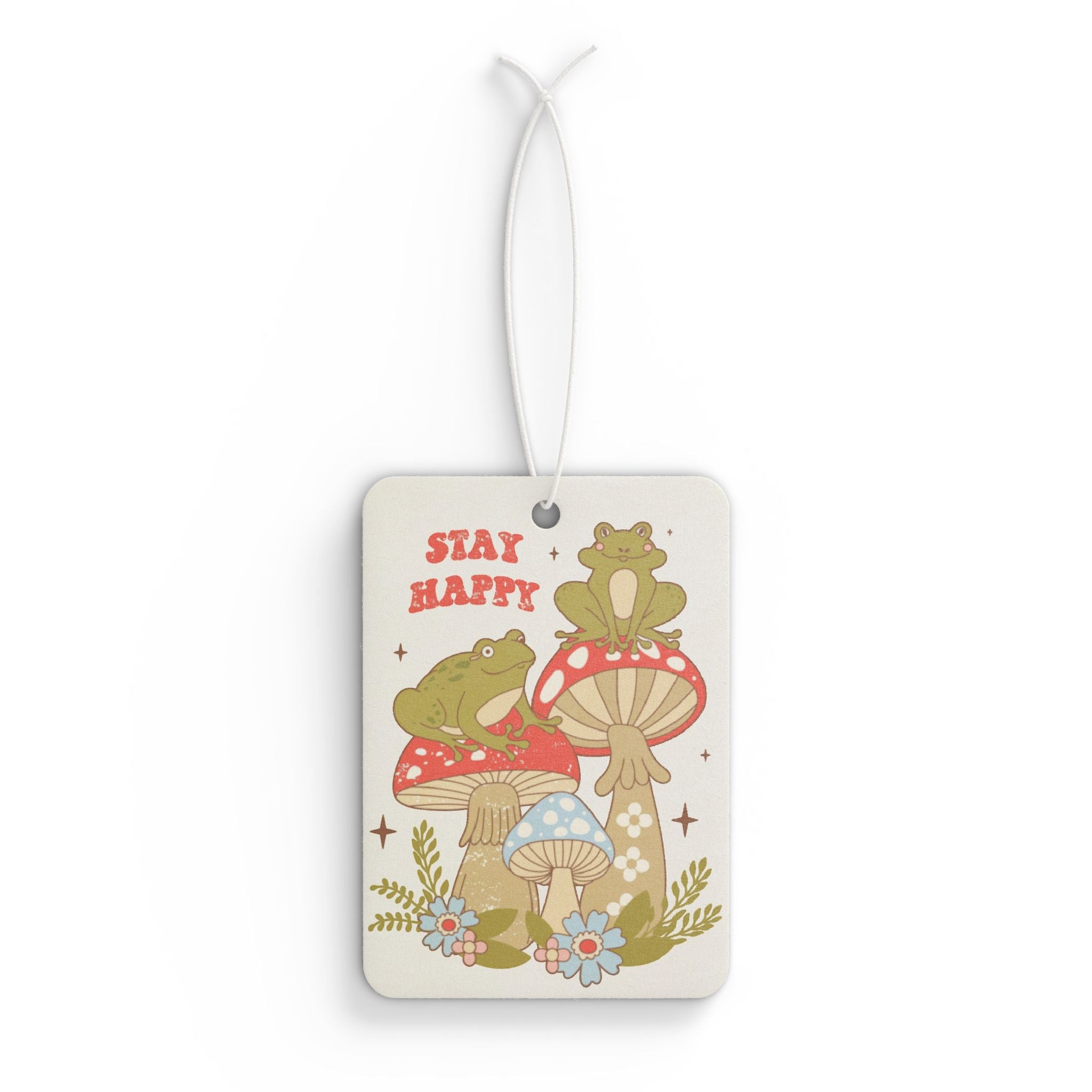 Stay Happy Mushroom Car Air Freshener — Cute Frog & Toadstool Scented Charm