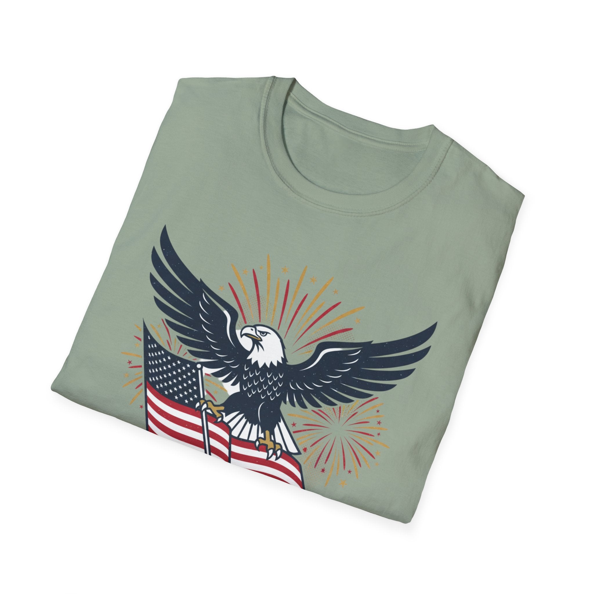 Patriotic Eagle T-Shirt — American Flag & Fireworks Graphic