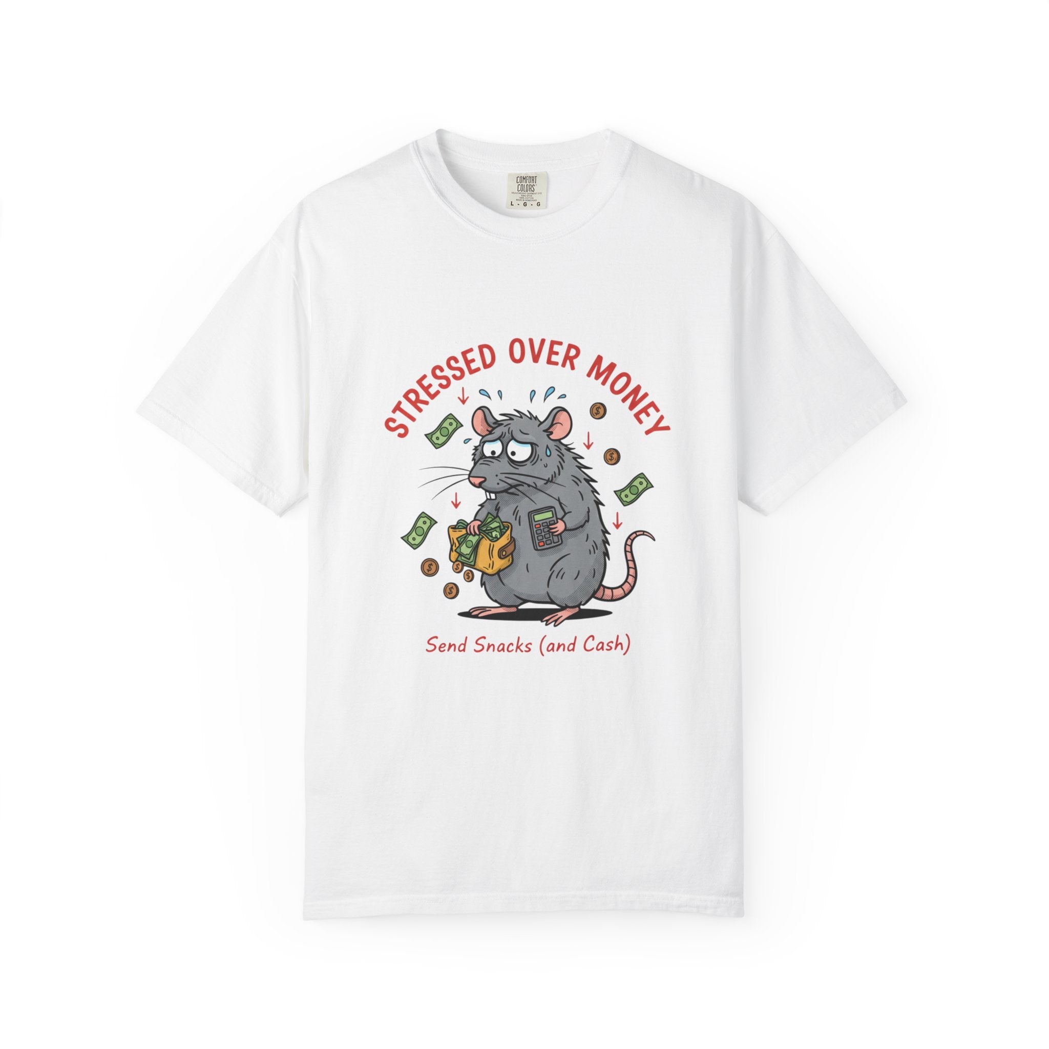 Stressed Over Money T-Shirt — Cute Snack-Loving Rat Graphic Tee