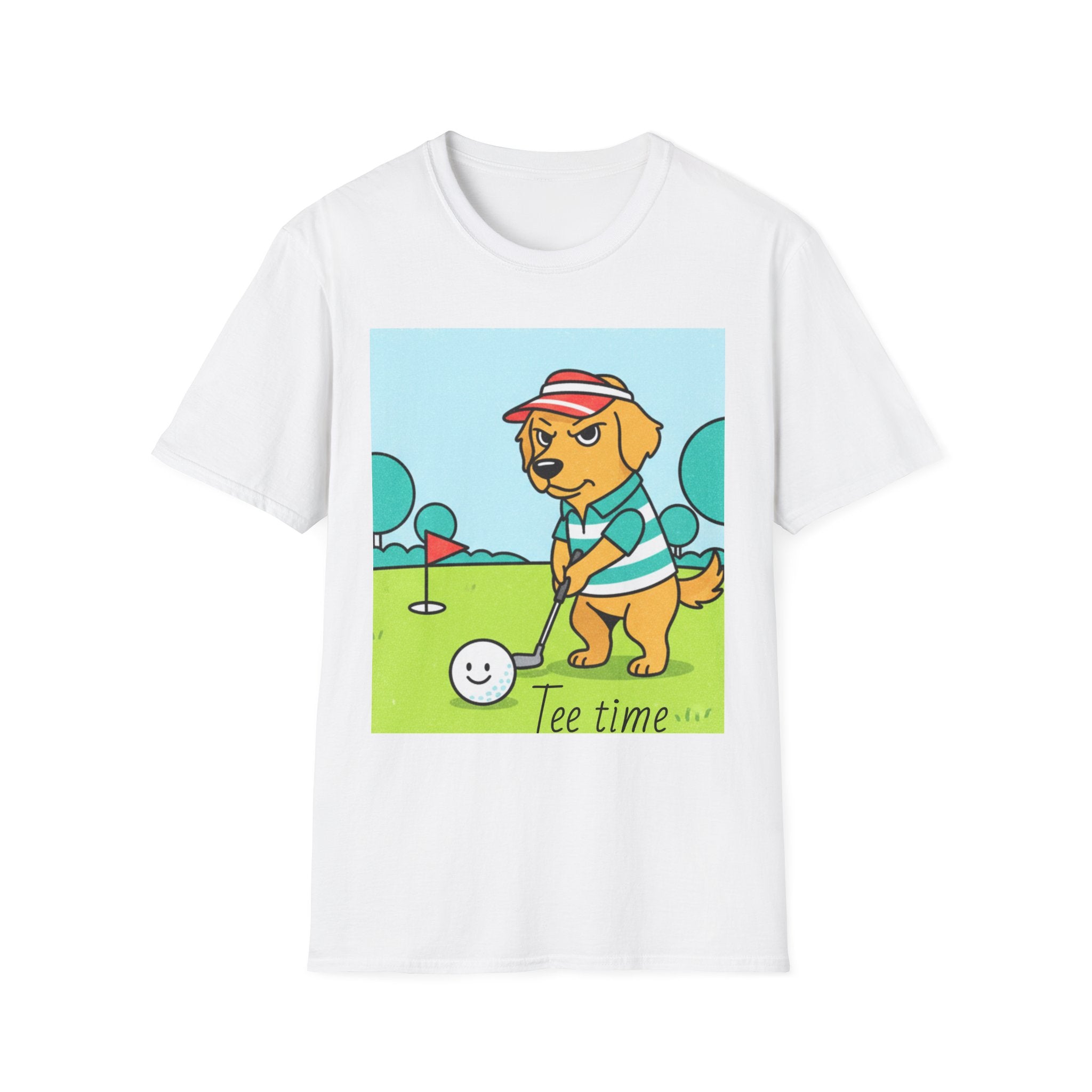 Golf Dog T-Shirt — Cute Golden Retriever Playing Golf ("Pine Time")