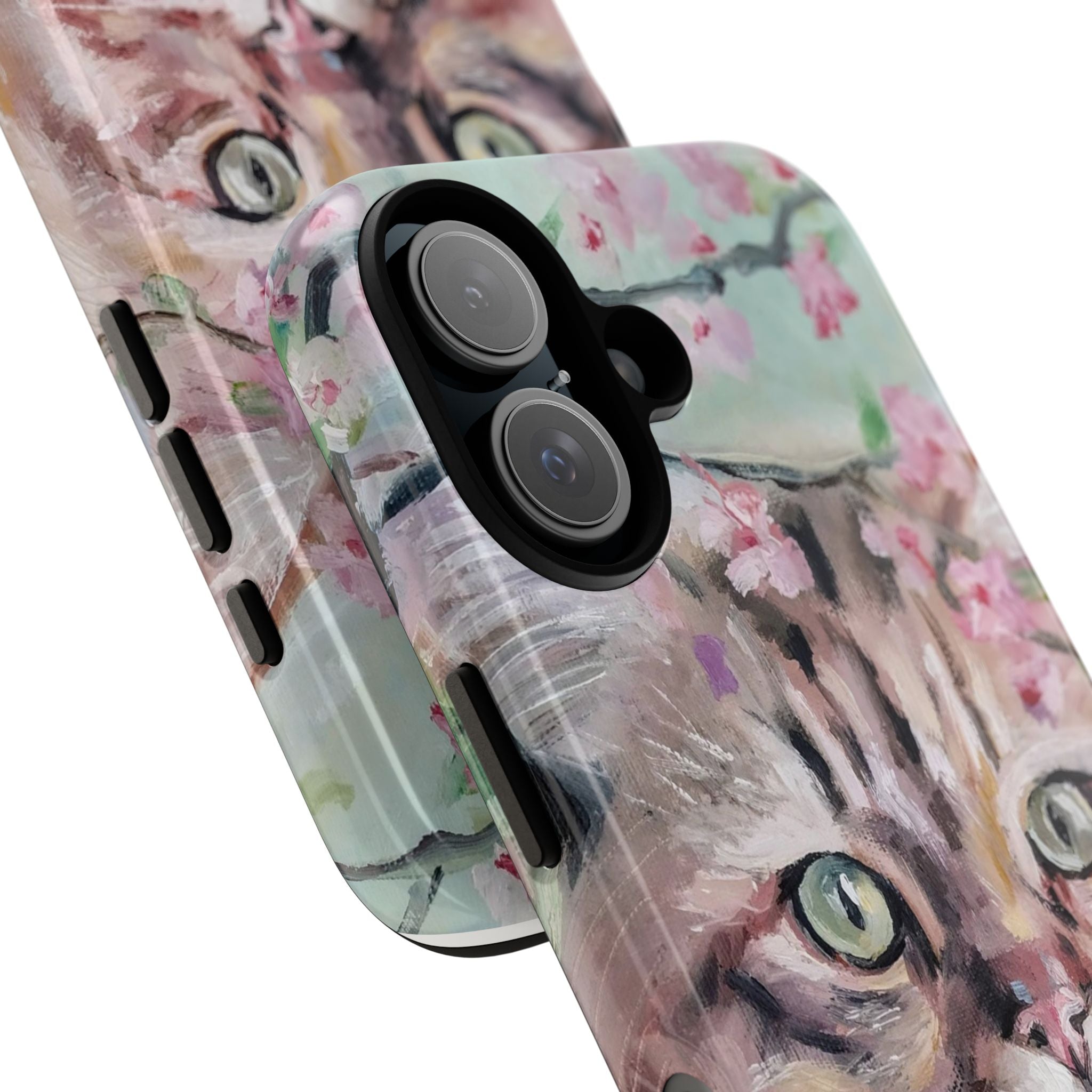 iPhone 16 Floral Cat Tough Phone Case — Protective Botanical Cat Design