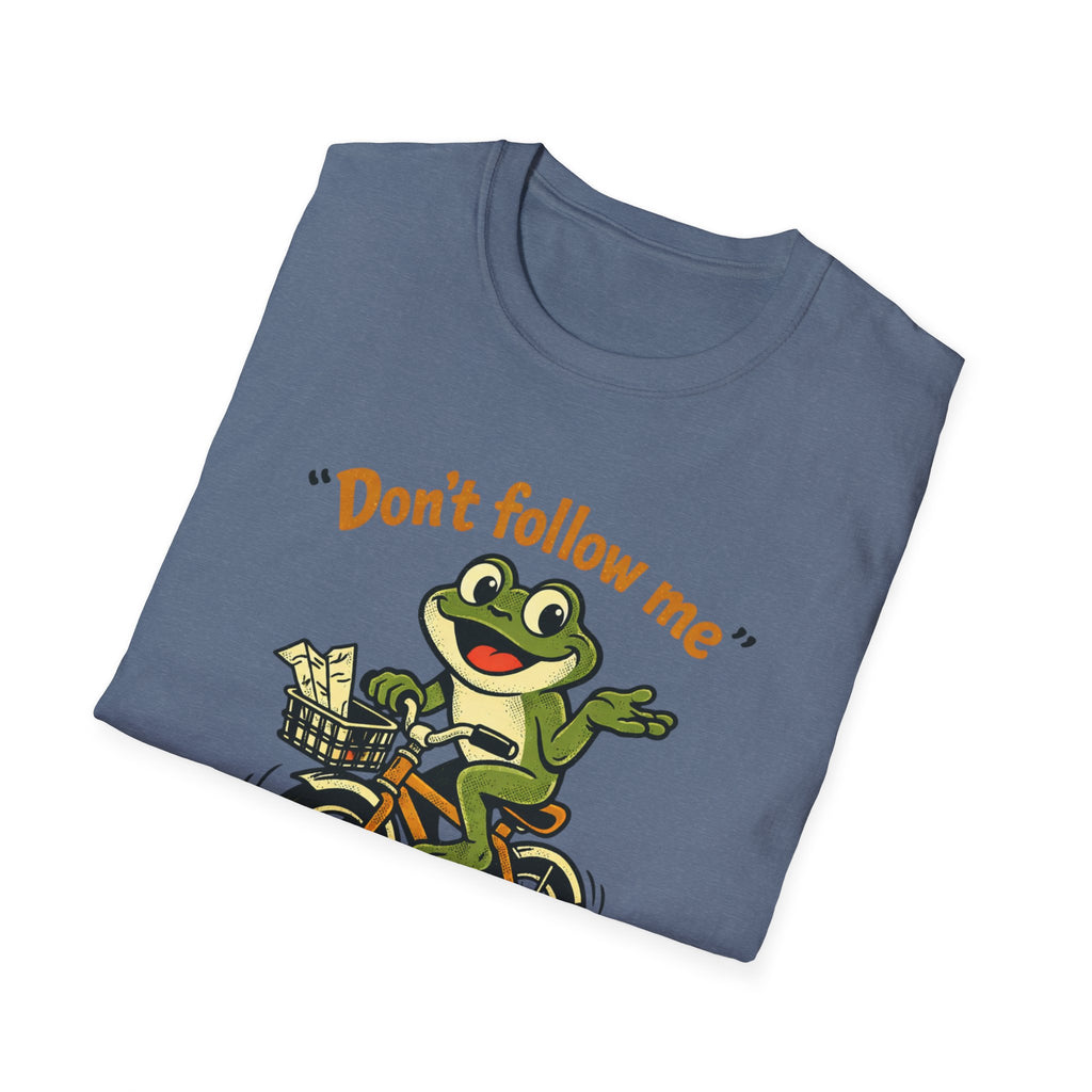 Frog on Bike T-Shirt — “Don't follow me, I have no idea where I'm going” Graphic Tee