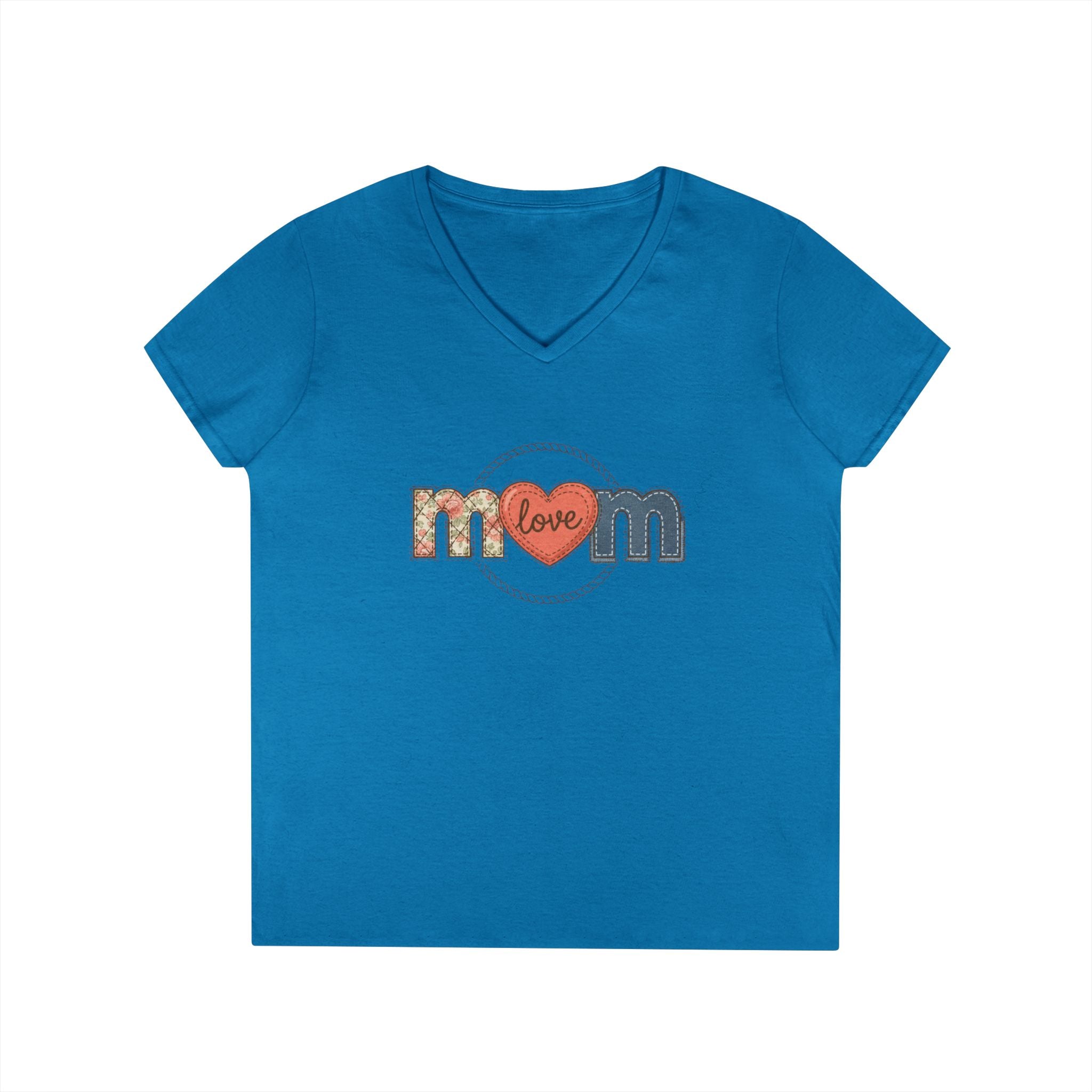 Mom Faux Love V-Neck T-Shirt —Faux Floral Heart "Love" Mother's Day Tee