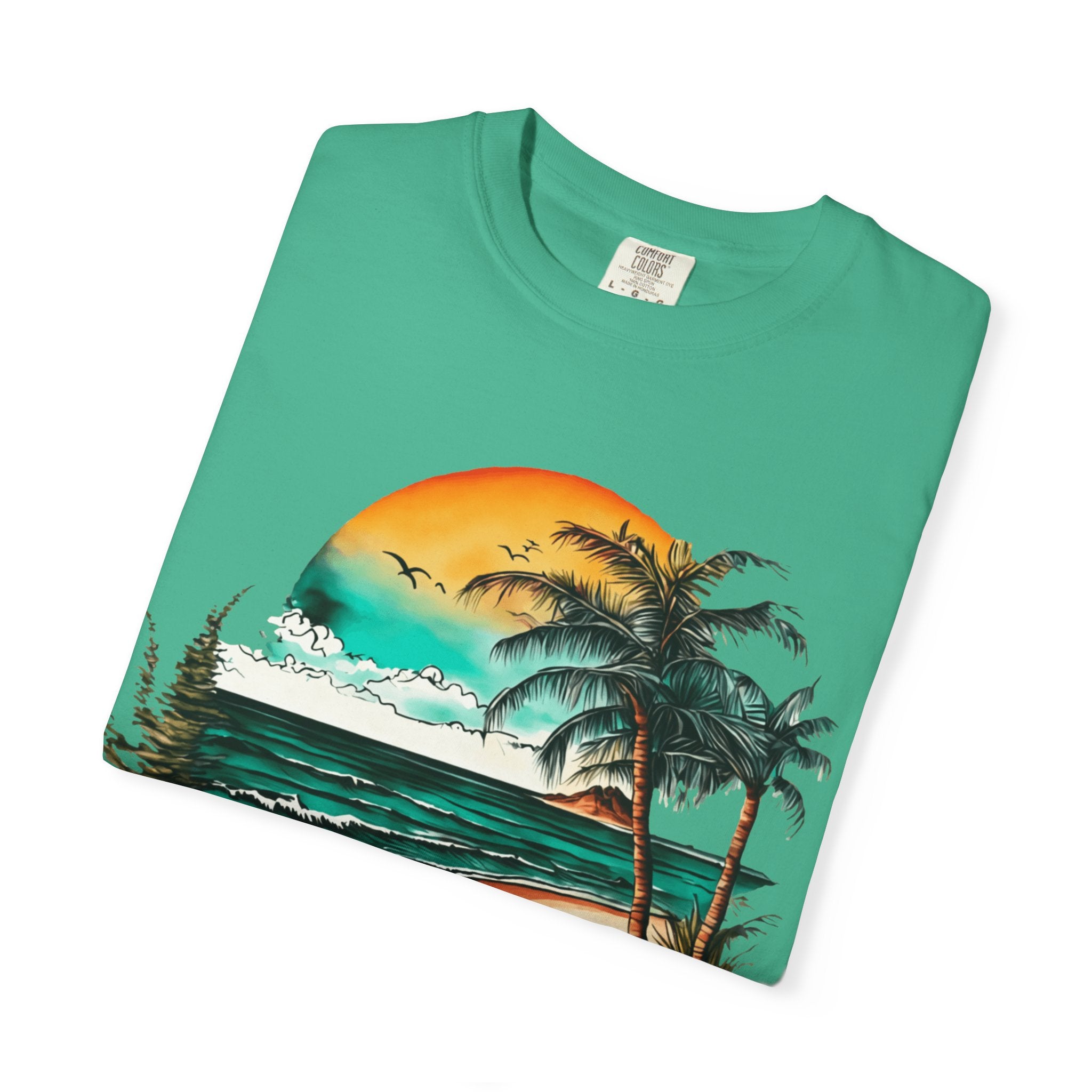 Beach Sunset T-Shirt — Vintage Tropical Palm Surf Graphic