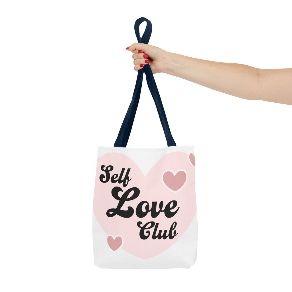 Self Love Club Tote Bag — Pink Heart Feminine Canvas Shoulder Bag