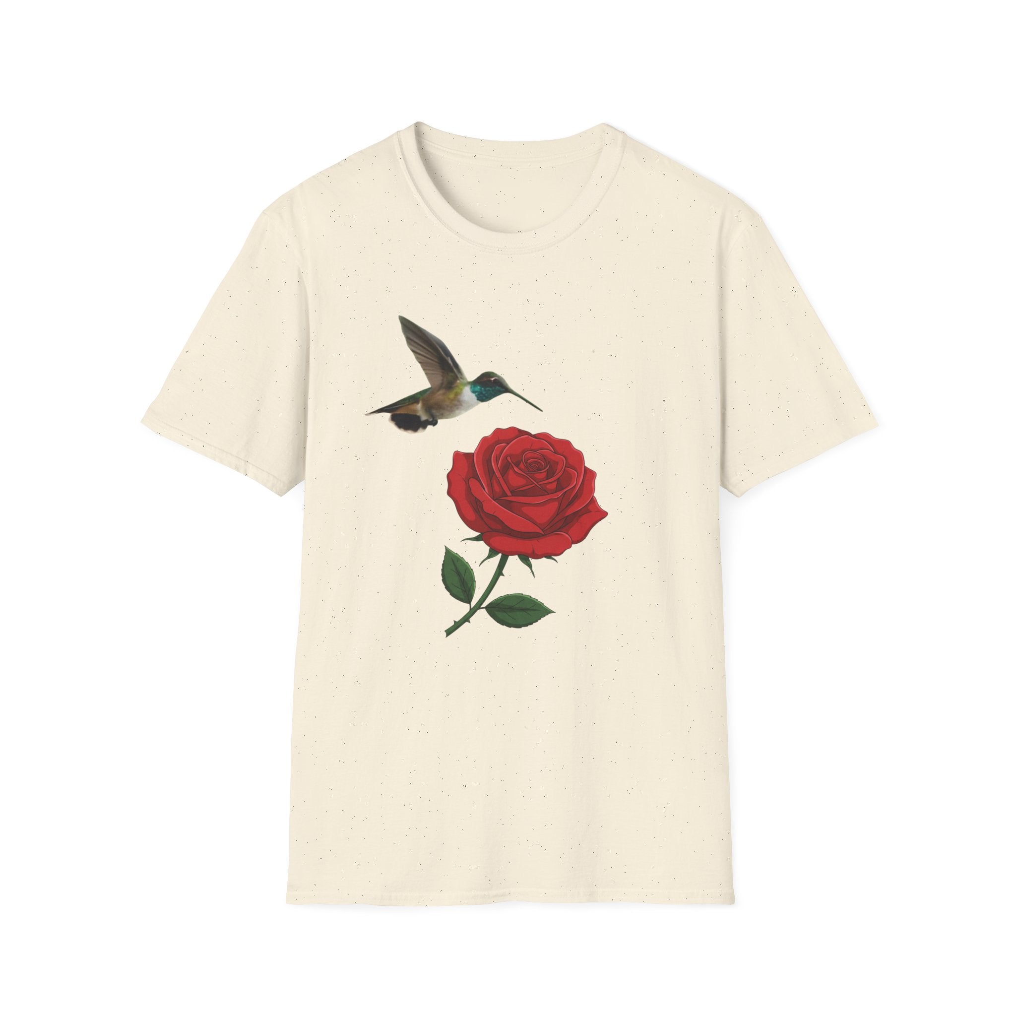Hummingbird & Red Rose T‑Shirt — Floral Nature Tee #2