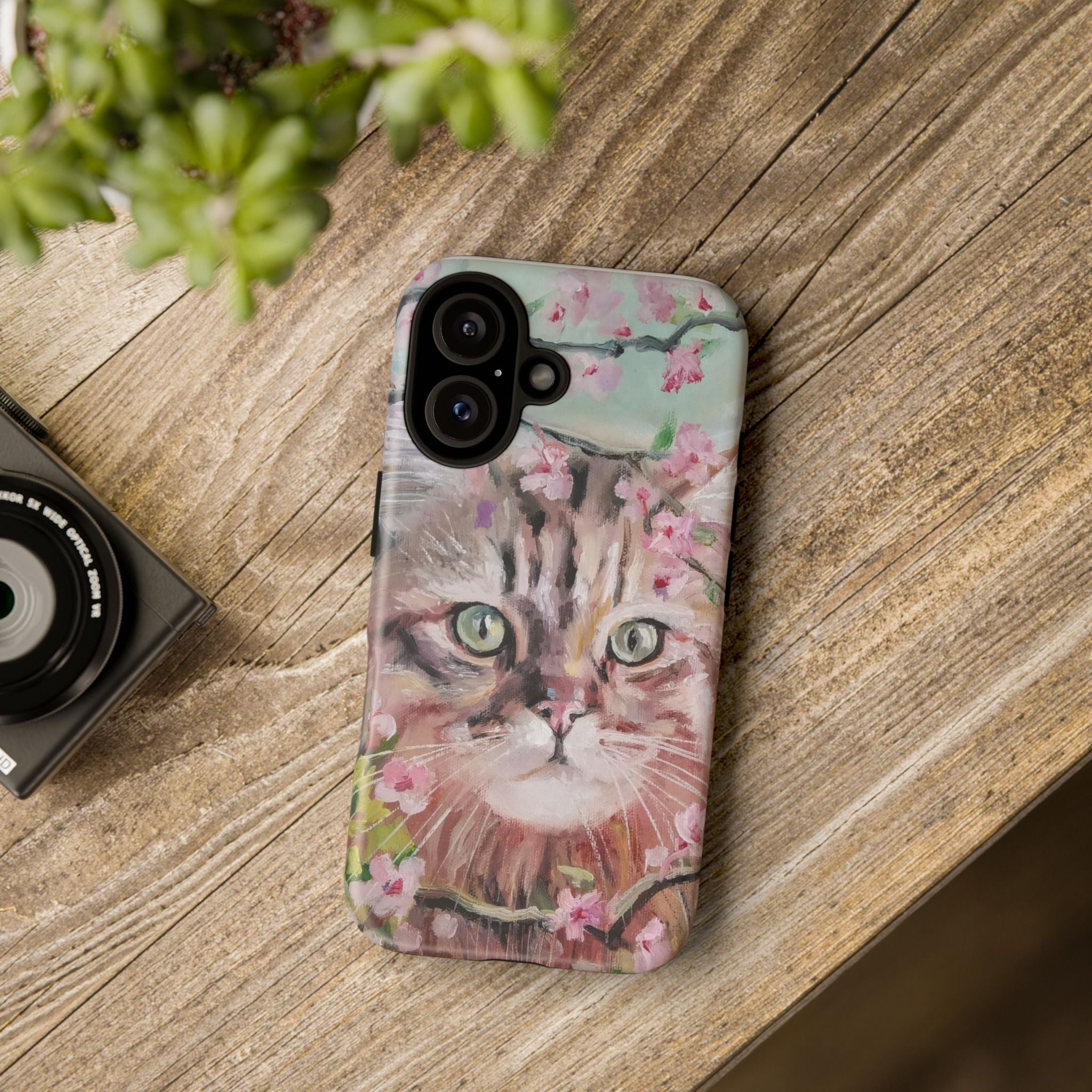 iPhone 16 Floral Cat Tough Phone Case — Protective Botanical Cat Design