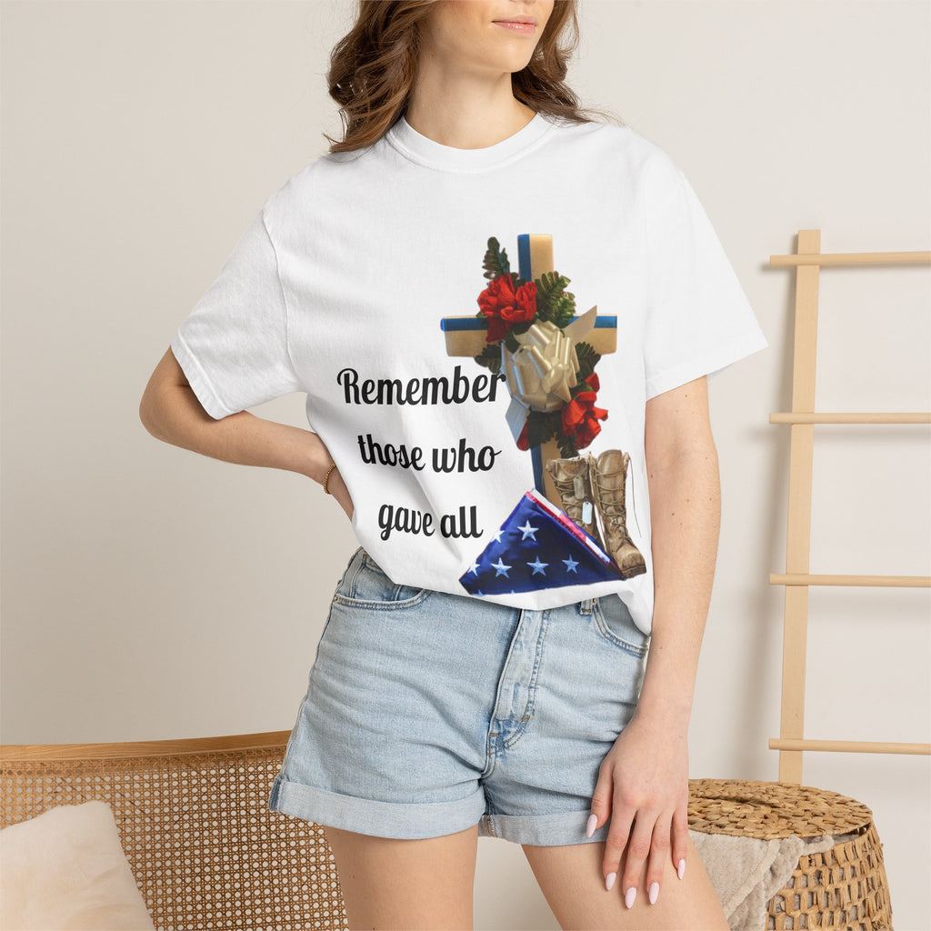 Veteran Tribute T-Shirt — Folded Flag, Cross & Combat Boots