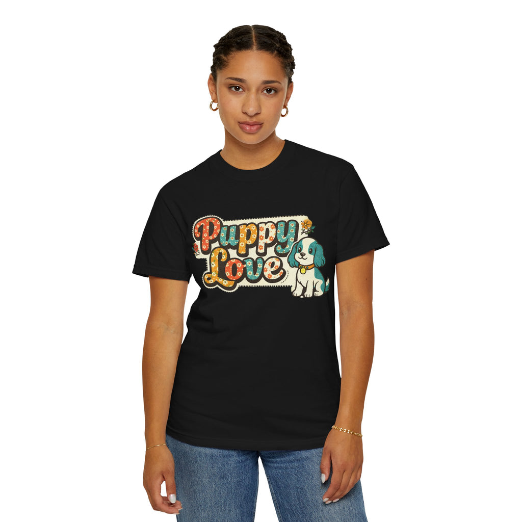 Faux Puppy Love T-Shirt — Retro Faux  Floral Dog Graphic Tee