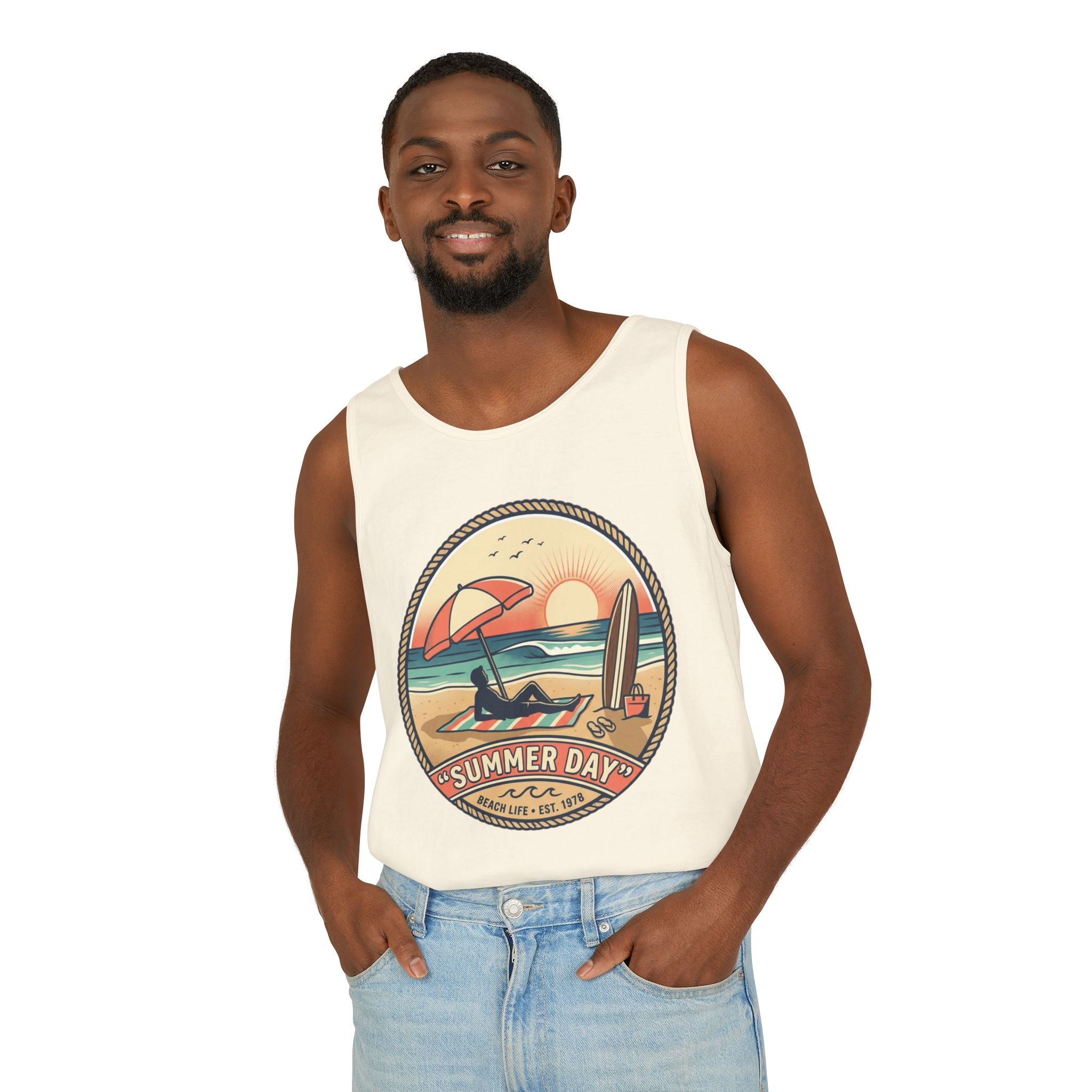 Summer Day Beach Tank Top — Retro Surf Paradise Design
