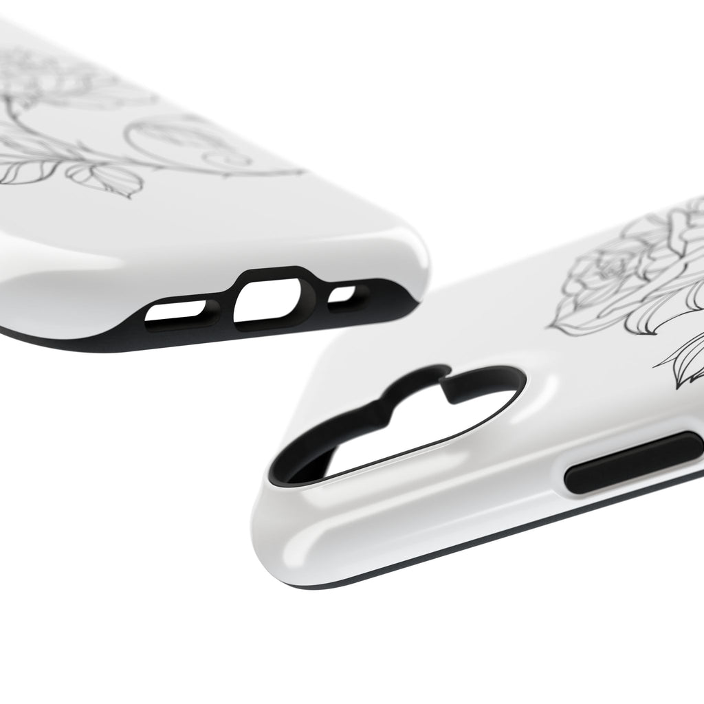 iPhone 17 Floral Outline Impact-Resistant Phone Case — Elegant Black Line Rose Design