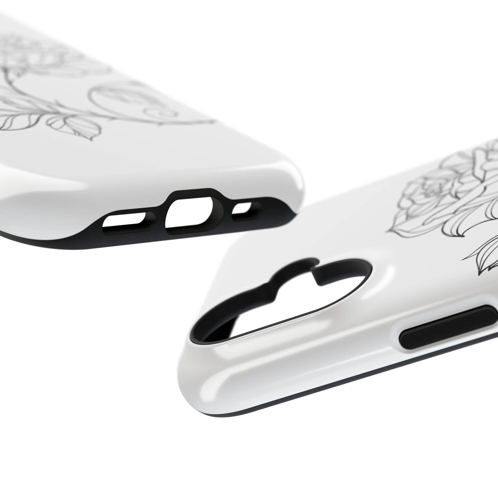 iPhone 17 Floral Outline Impact-Resistant Phone Case — Elegant Black Line Rose Design