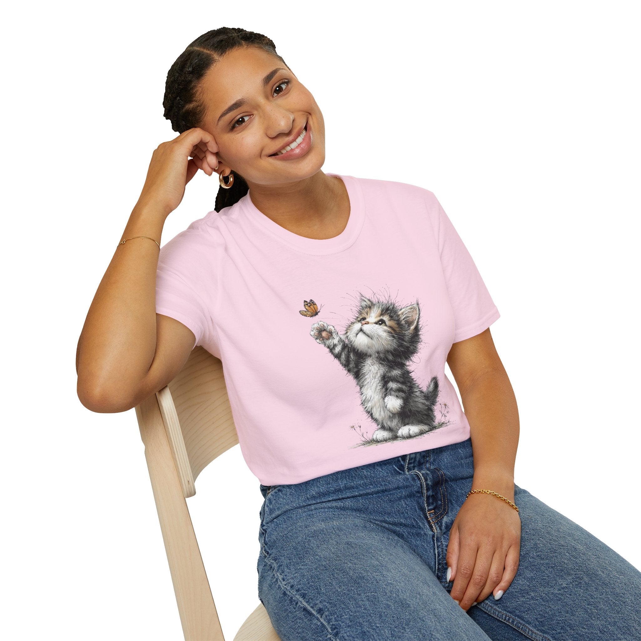 Cute Kitten & Butterfly T-Shirt — Adorable Cat Graphic Tee for Cat Lovers