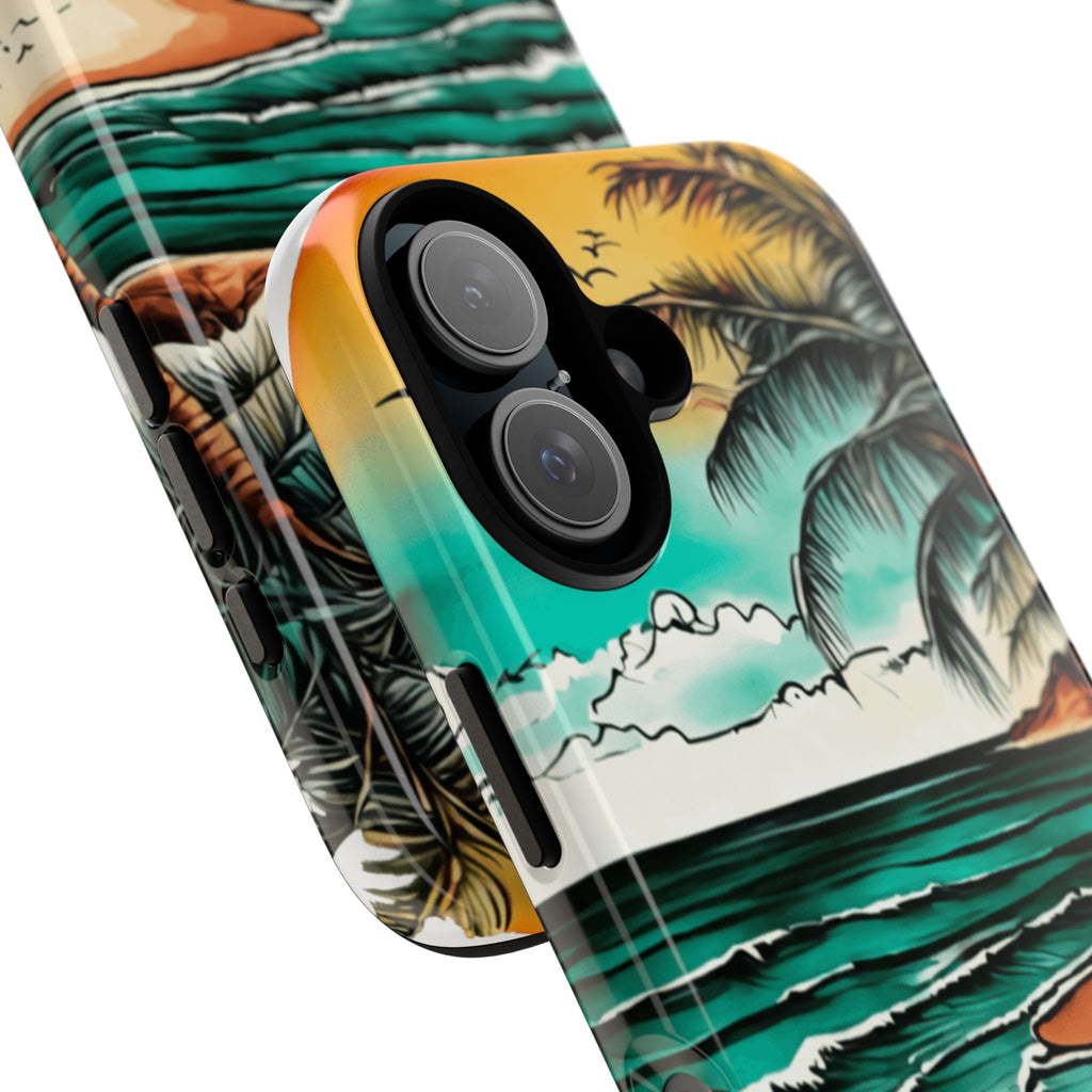 iPhone 16 Beach Sunset Phone Case — Tropical Palm Shore Protective iPhone Cover