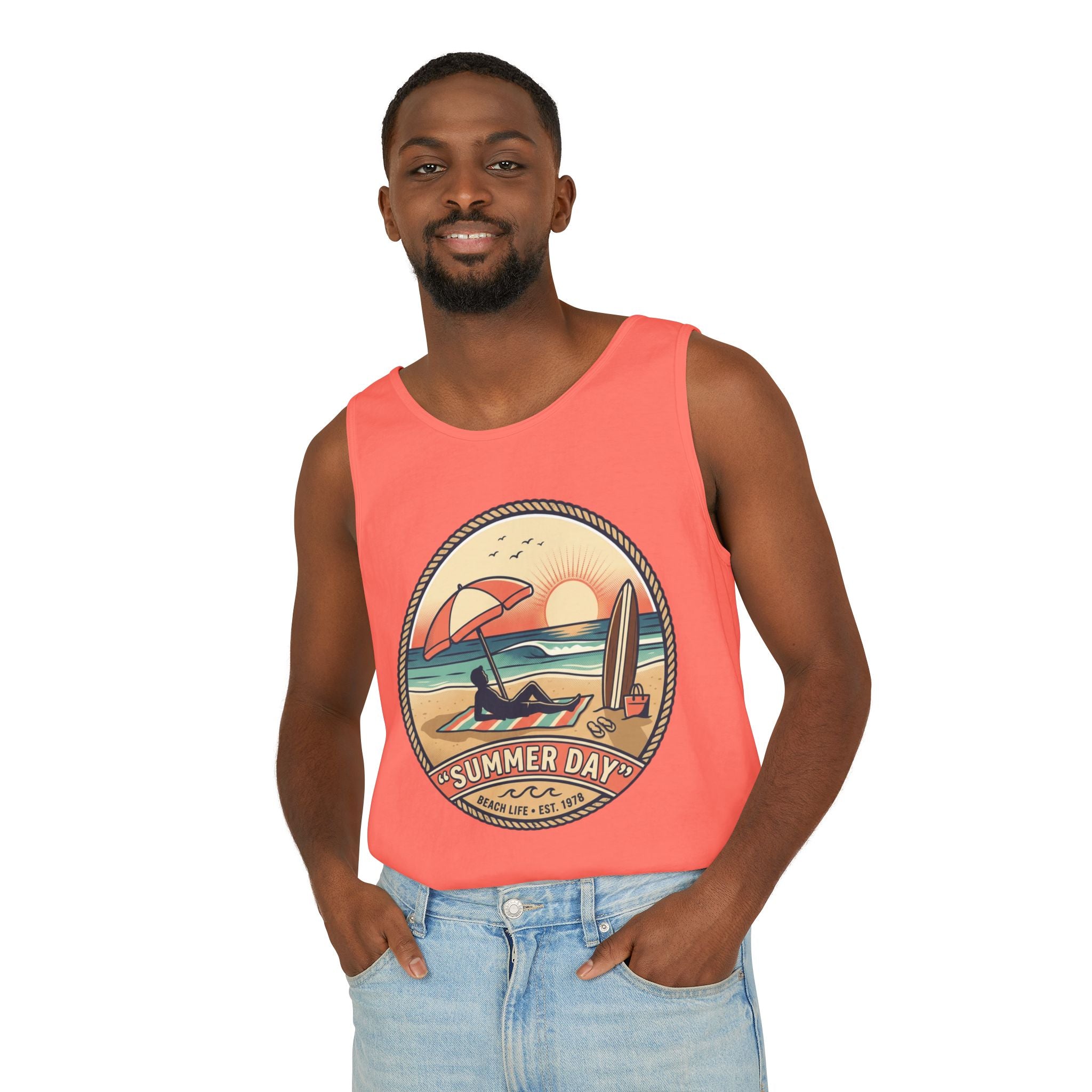 Summer Day Beach Tank Top — Retro Surf Paradise Design