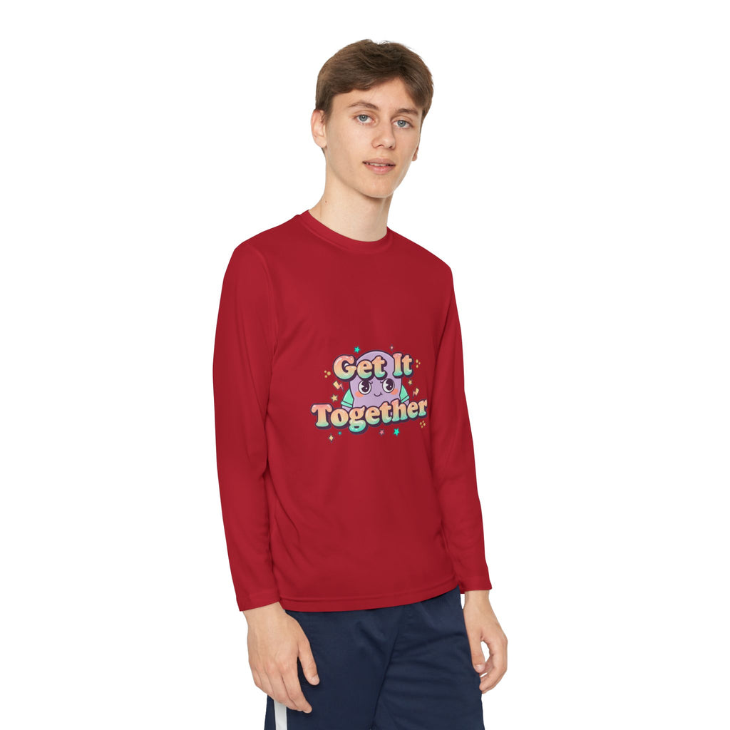 Get It Together Youth Long Sleeve Tee — Colorful Retro Motivation Shirt
