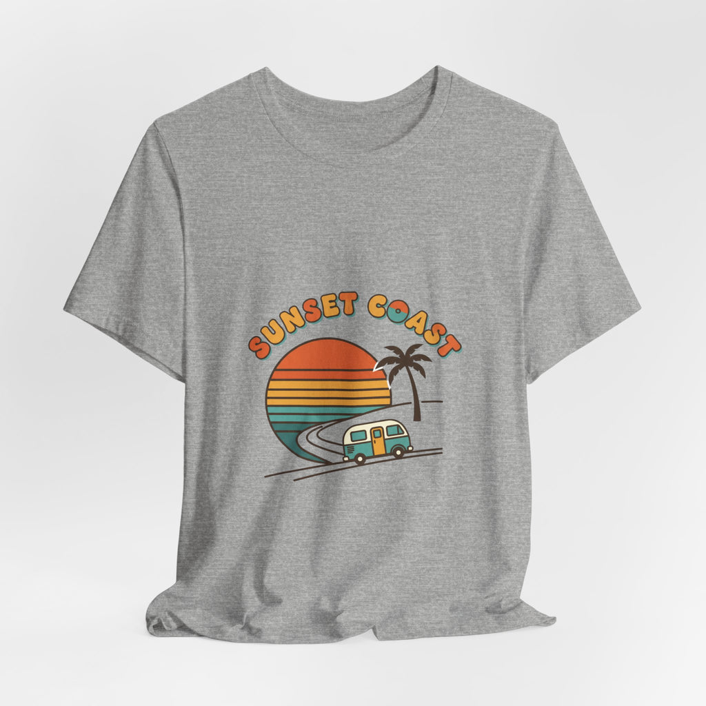 Sunset Coast Retro Surf Graphic Tee | 70s Sunset Shirt, Vintage Palm Postcard