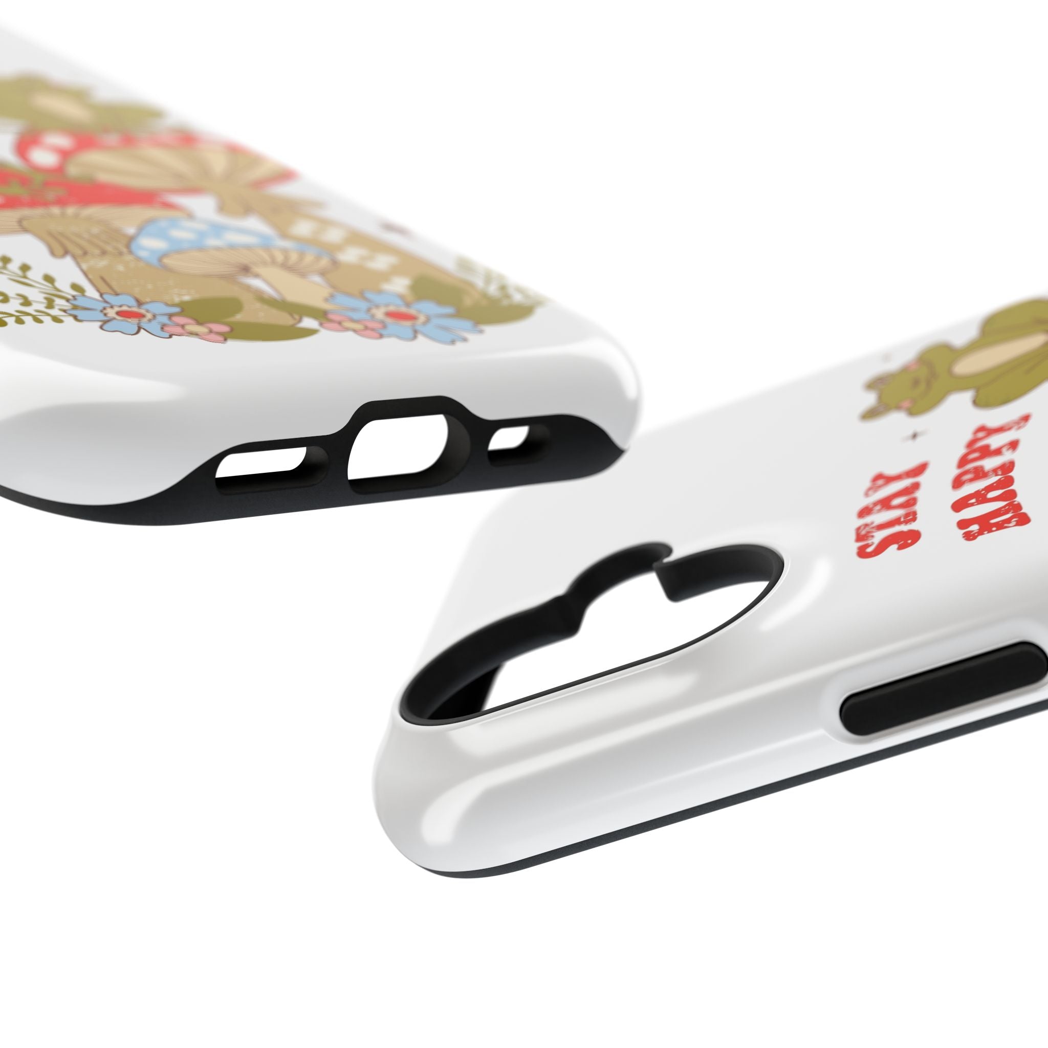 iPhone 17 Phone Case 'Stay Happy' Frogs on Mushrooms Impact-Resistant Case