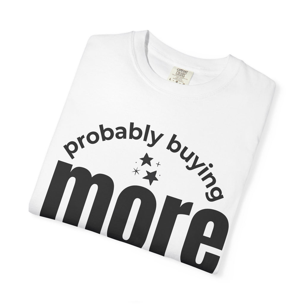 Funny Crafting T-Shirt — Yarn, Scissors & 'Buying More Craft Supplies' Design