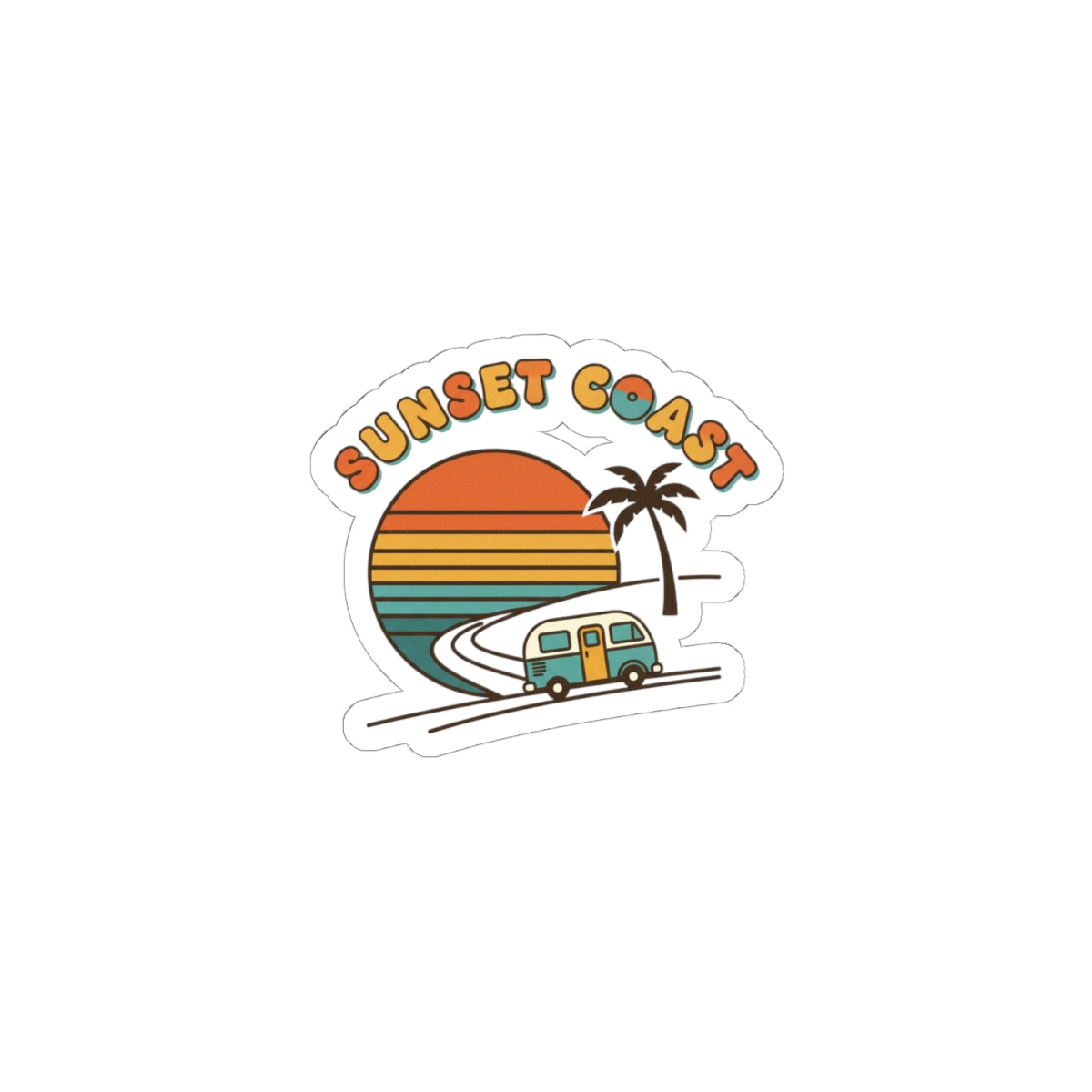 Sunset Coast Retro Surf Sticker | 70s Sunset, Vintage Palm Decal