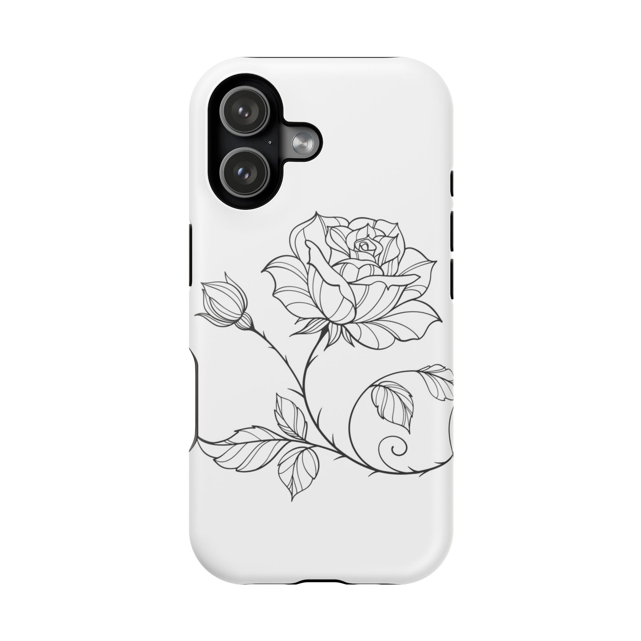 iPhone 17 Floral Outline Impact-Resistant Phone Case — Elegant Black Line Rose Design