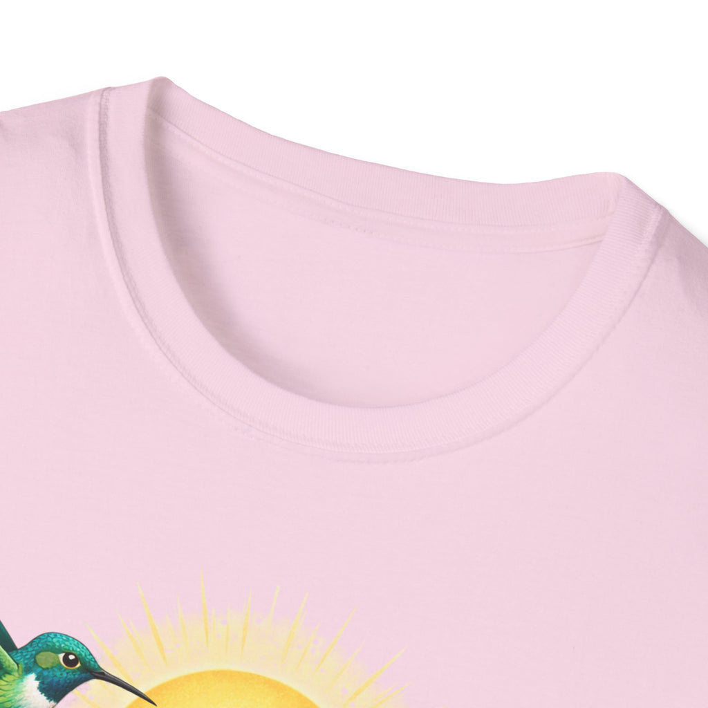 Floral Sunrise T-Shirt — Hummingbirds & Roses Graphic Tee