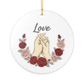 Loving Hands Roses Ceramic Ornament – 'Love' Script Decoration