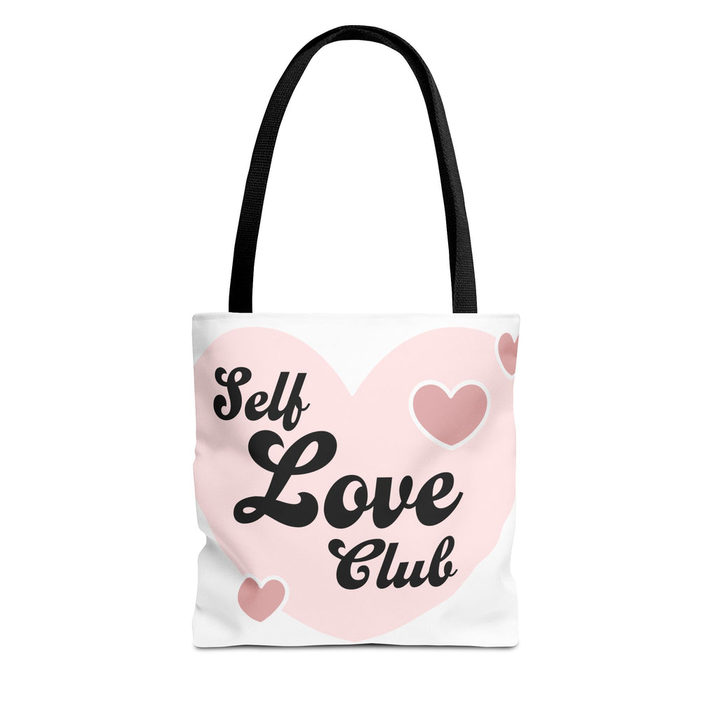 Self Love Club Tote Bag — Pink Heart Feminine Canvas Shoulder Bag