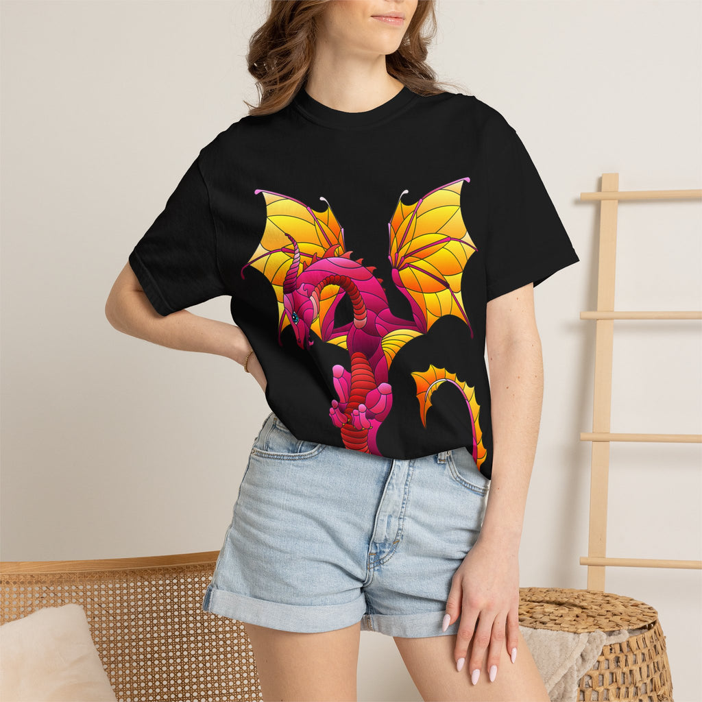 Dragon Graphic T-Shirt — Vibrant Pink & Gold Fantasy Tee