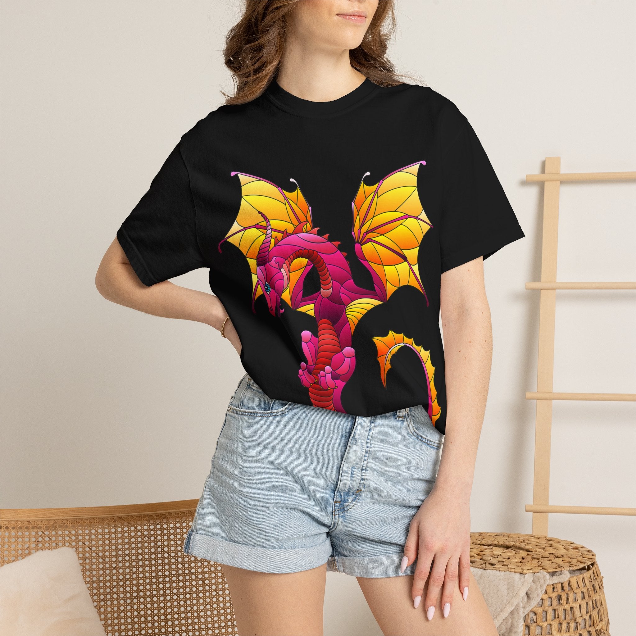 Dragon Graphic T-Shirt — Vibrant Pink & Gold Fantasy Tee