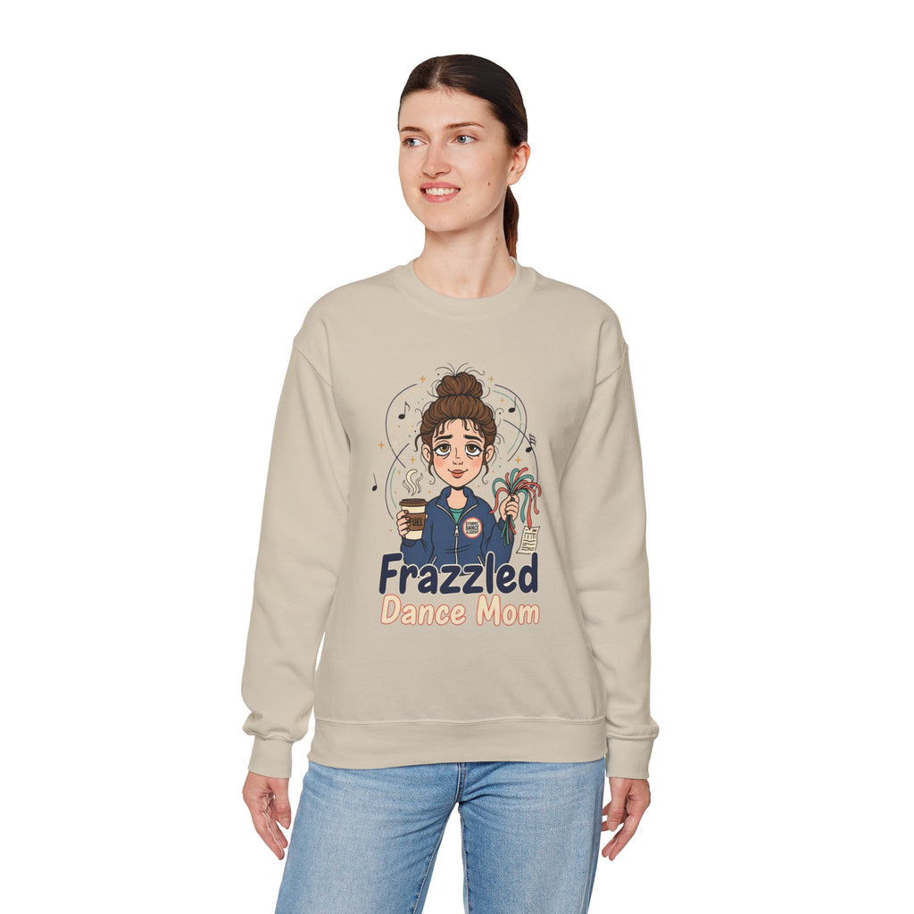 Frazzled Dance Mom Crewneck Sweatshirt – Funny Mom Gift, Coffee & Dance Mom Graphic Pullover