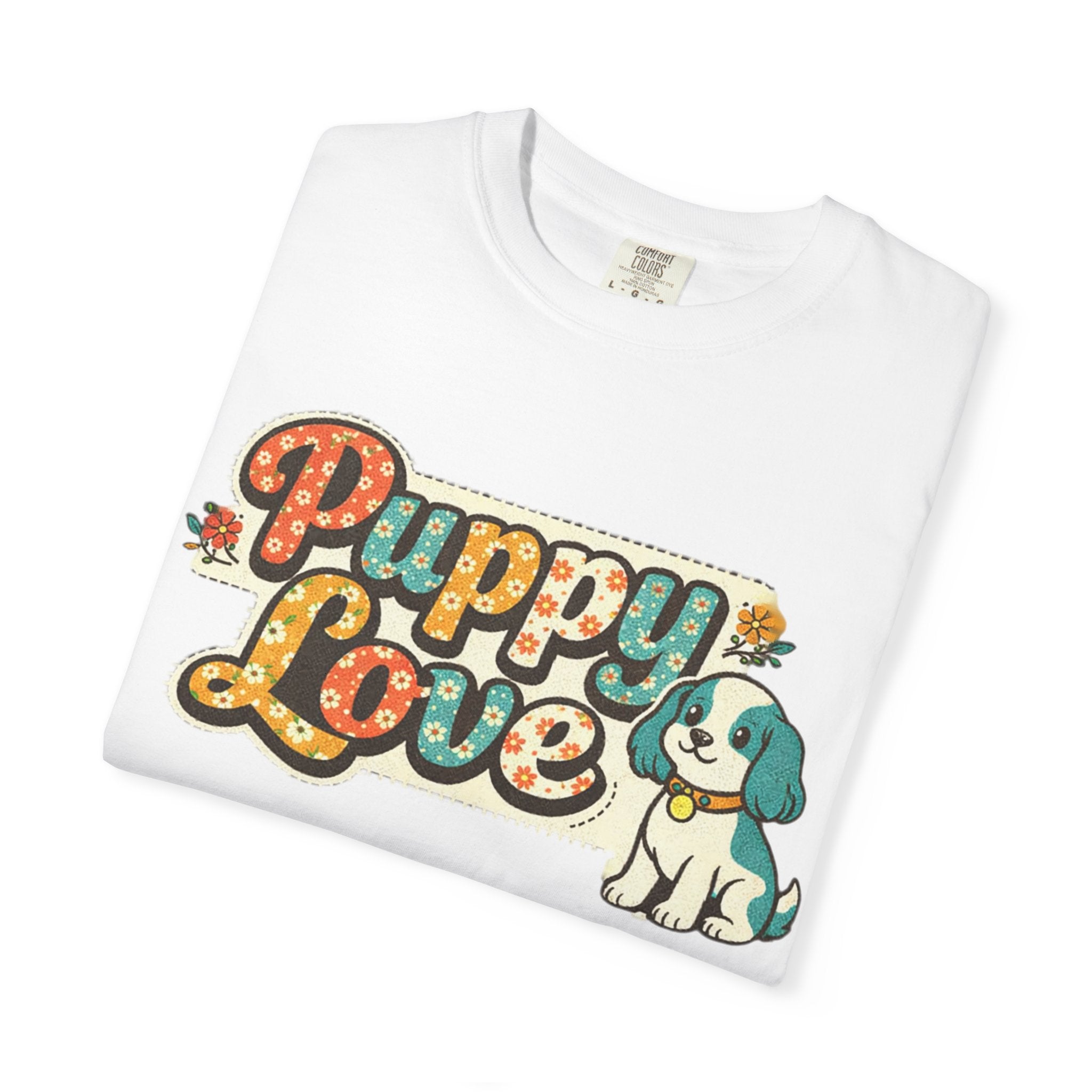 Faux Puppy Love T-Shirt — Retro Faux  Floral Dog Graphic Tee