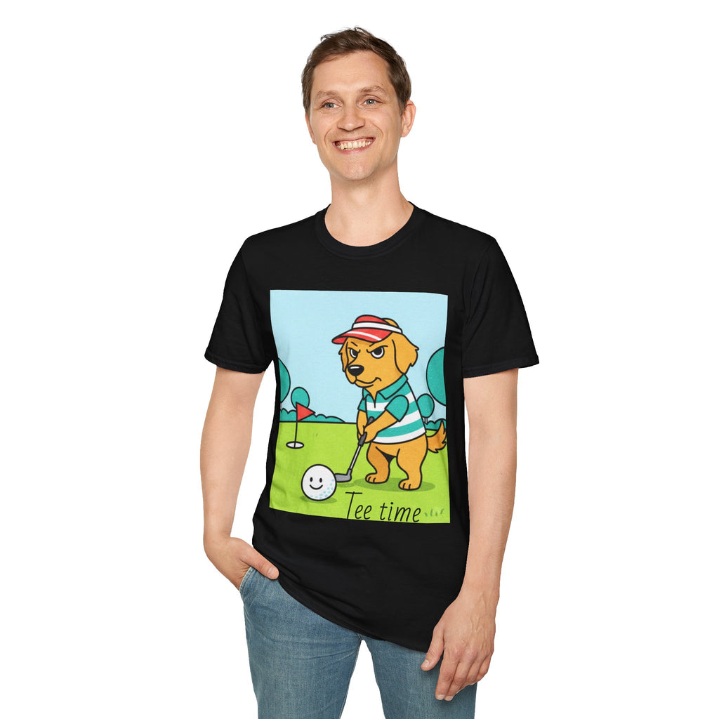 Golf Dog T-Shirt — Cute Golden Retriever Playing Golf ("Pine Time")