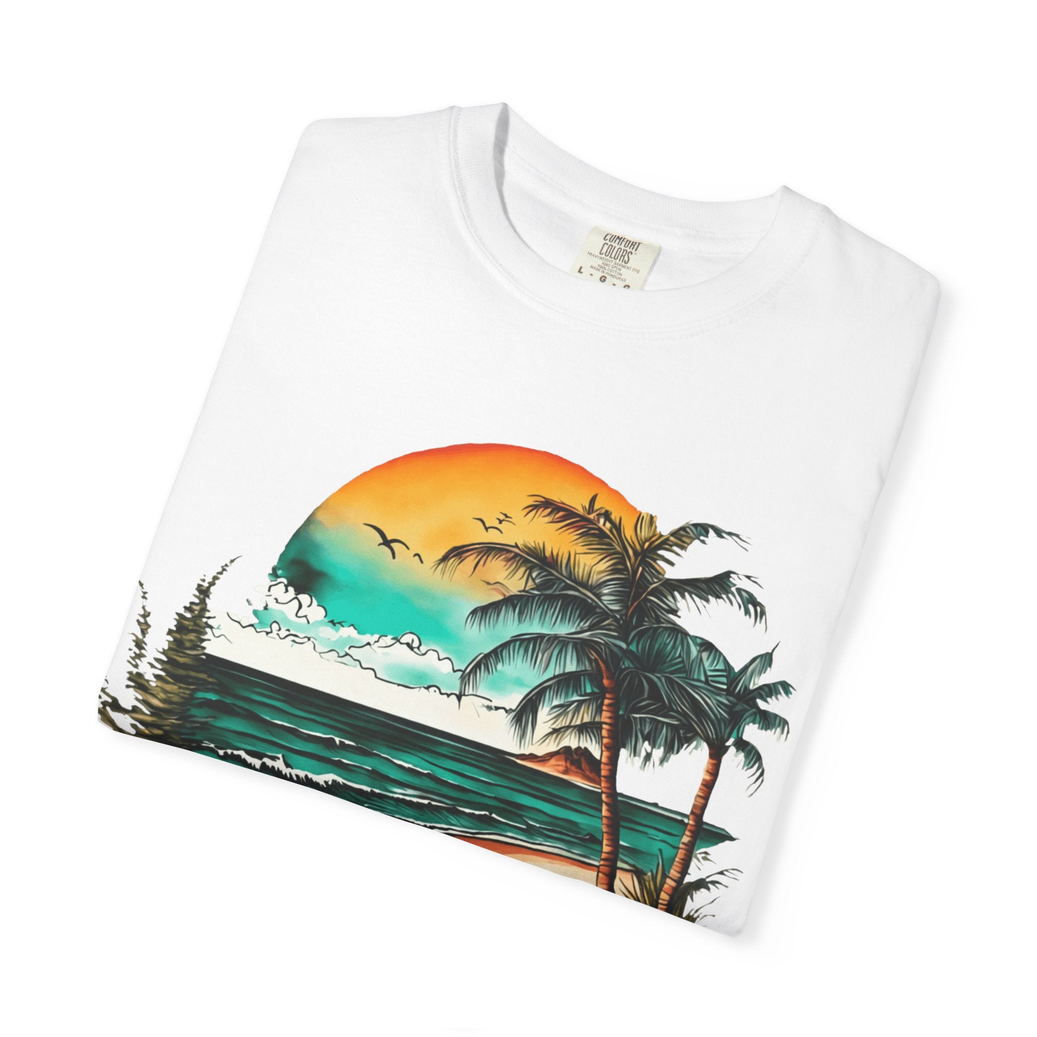 Beach Sunset T-Shirt — Vintage Tropical Palm Surf Graphic