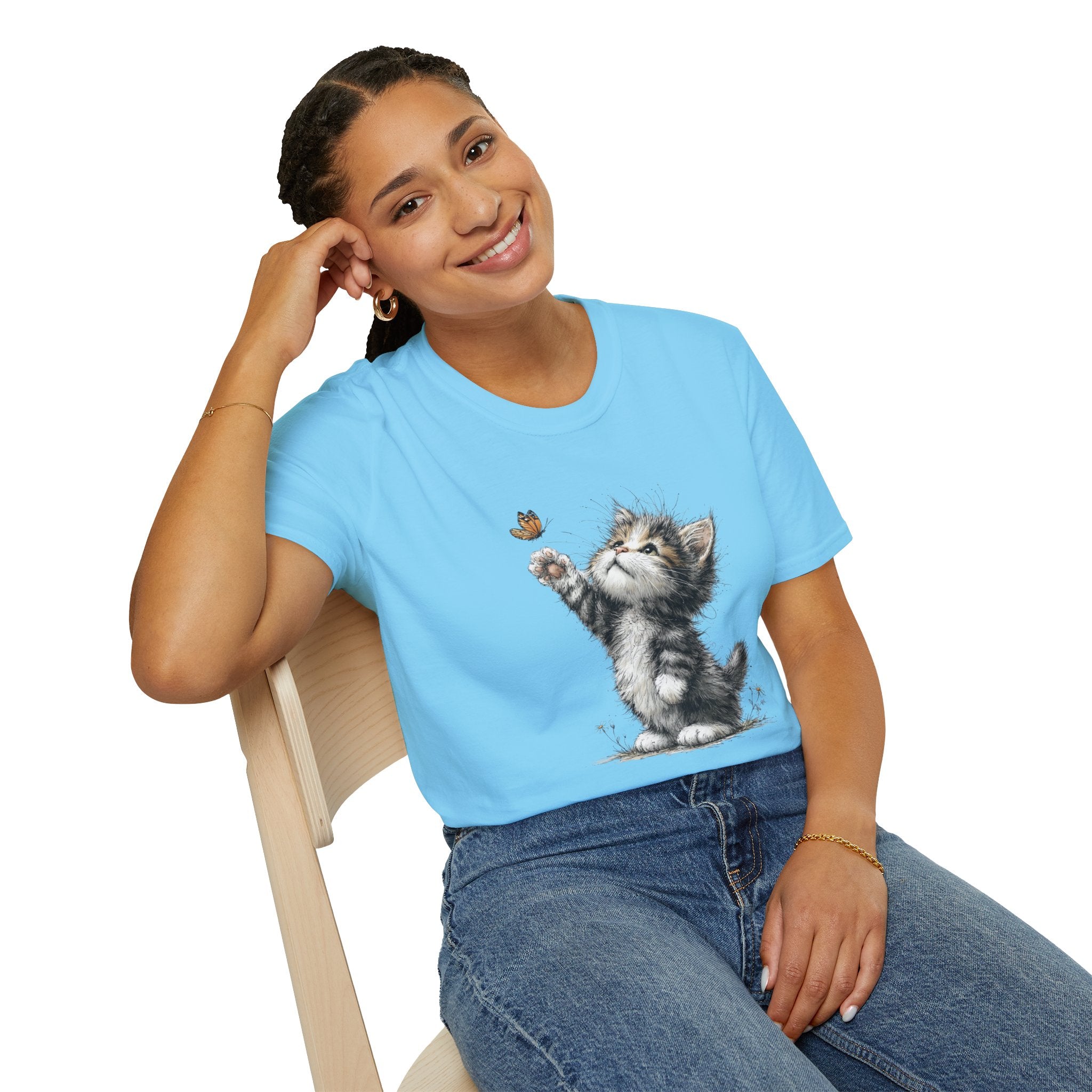Cute Kitten & Butterfly T-Shirt — Adorable Cat Graphic Tee for Cat Lovers