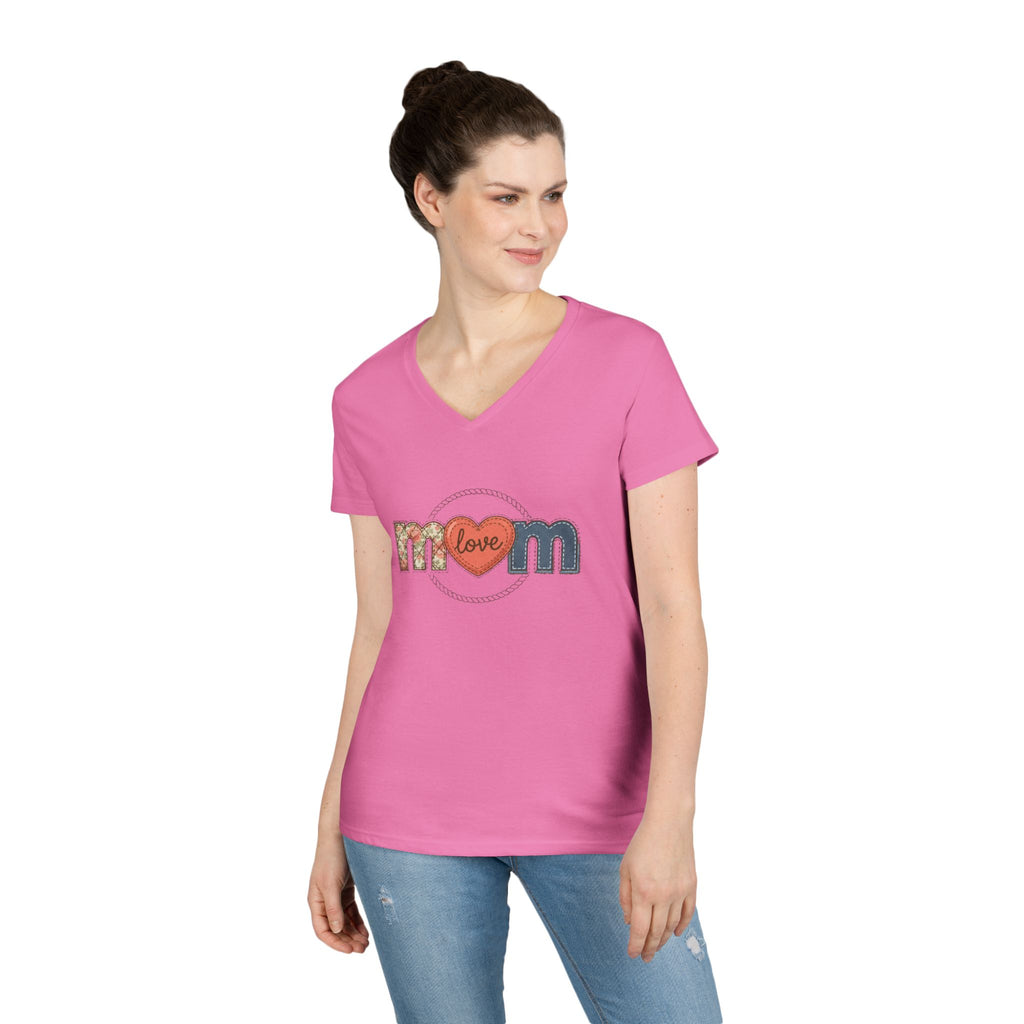 Mom Faux Love V-Neck T-Shirt —Faux Floral Heart "Love" Mother's Day Tee